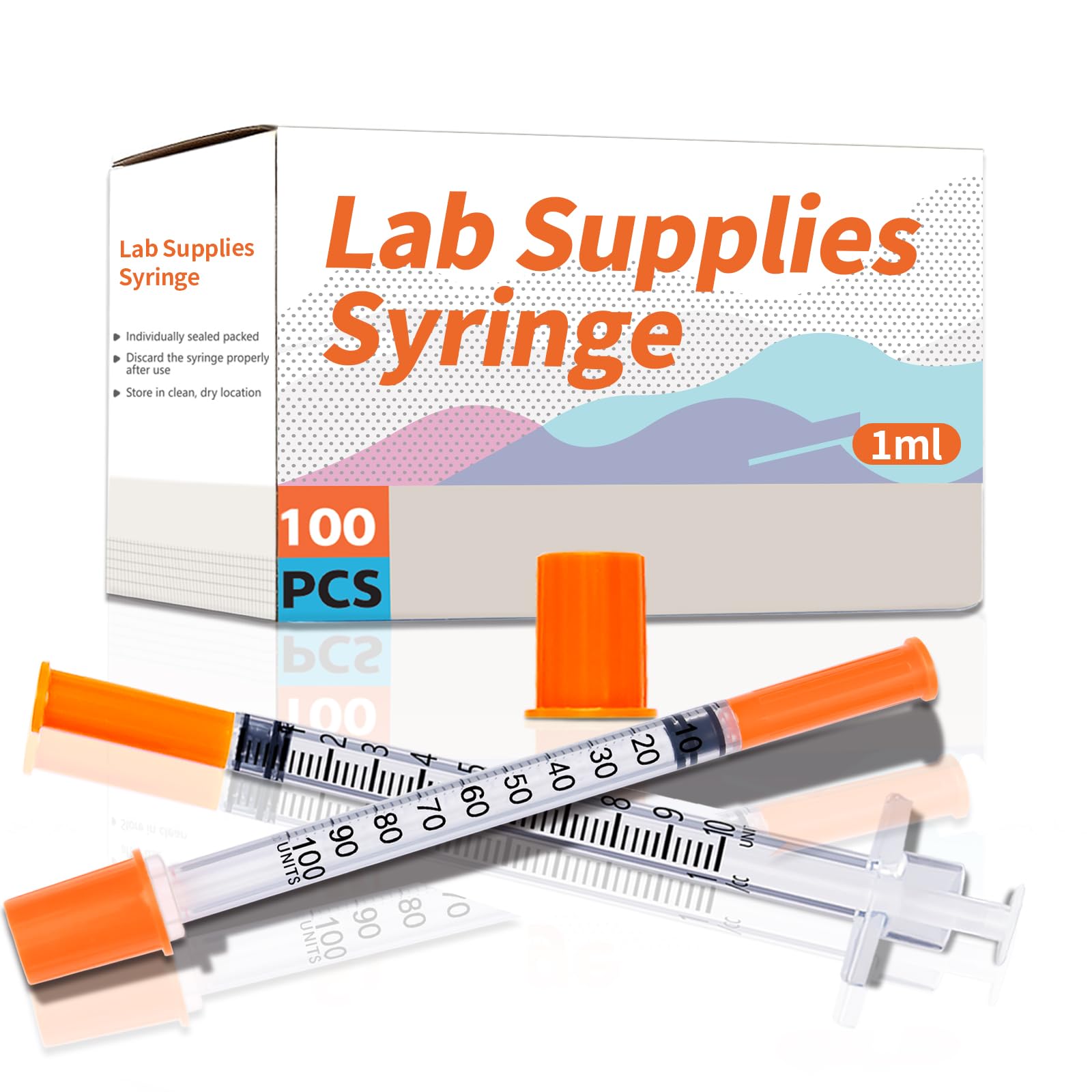 1ml 30G 5/16 Inch 8mm Syringe, U-100 Lab Syringes Individually Wrapped, Pack of 100