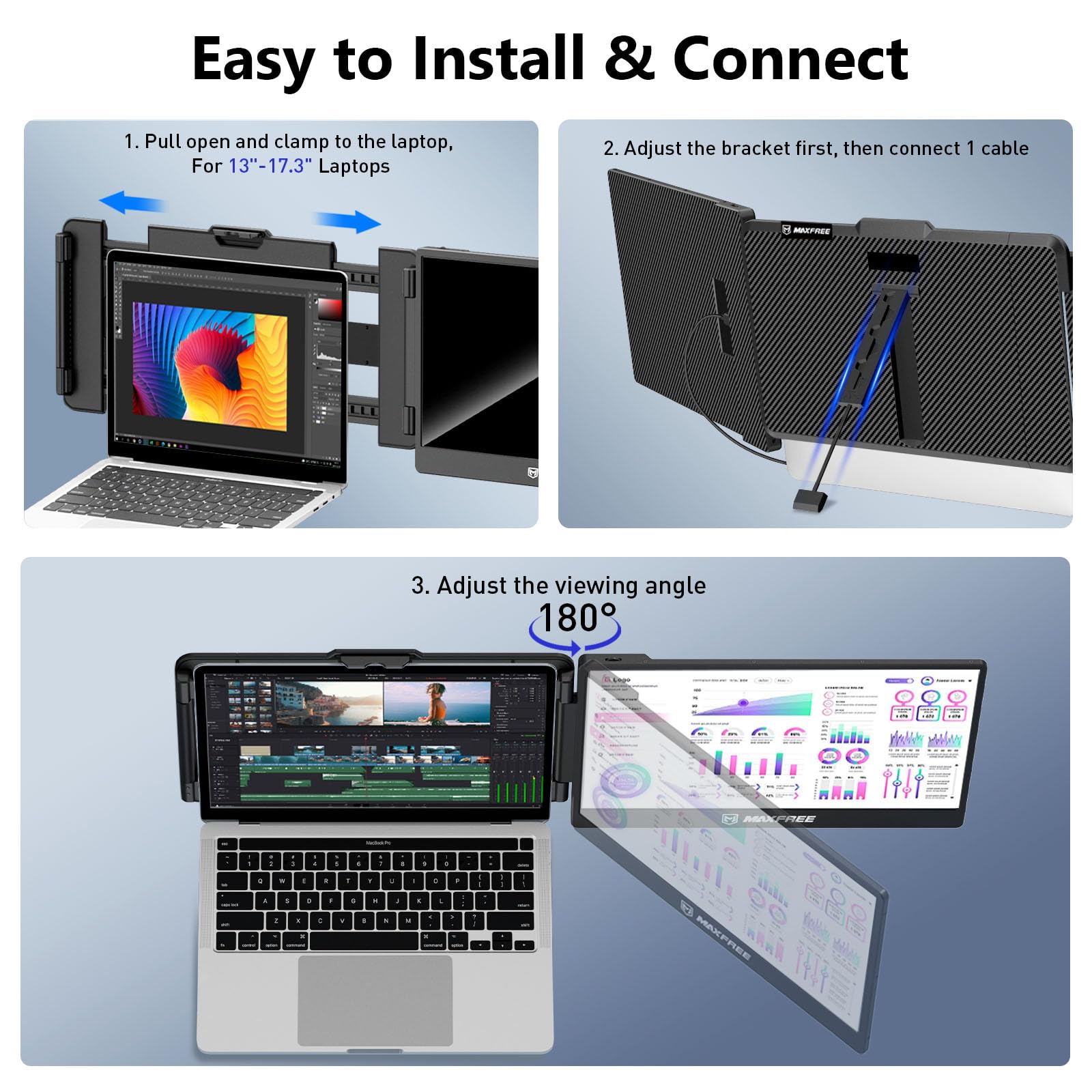 Maxfree S1 Laptop Screen Extender - 14'' Laptop Monitor Extender Dual Screen Plug & Play, 1080P FHD Portable Monitor for 13-17'' Laptops, Compatible with macOS/Windows/Dex/Android/Switch/PS5