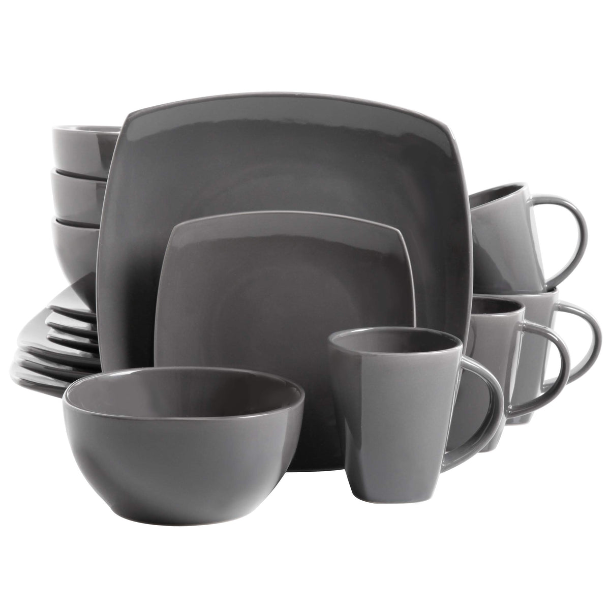 Gibson Soho Lounge Square Reactive Glaze Dinnerware Set, Grey - 97558.16RM, Service for 4 (16pcs)