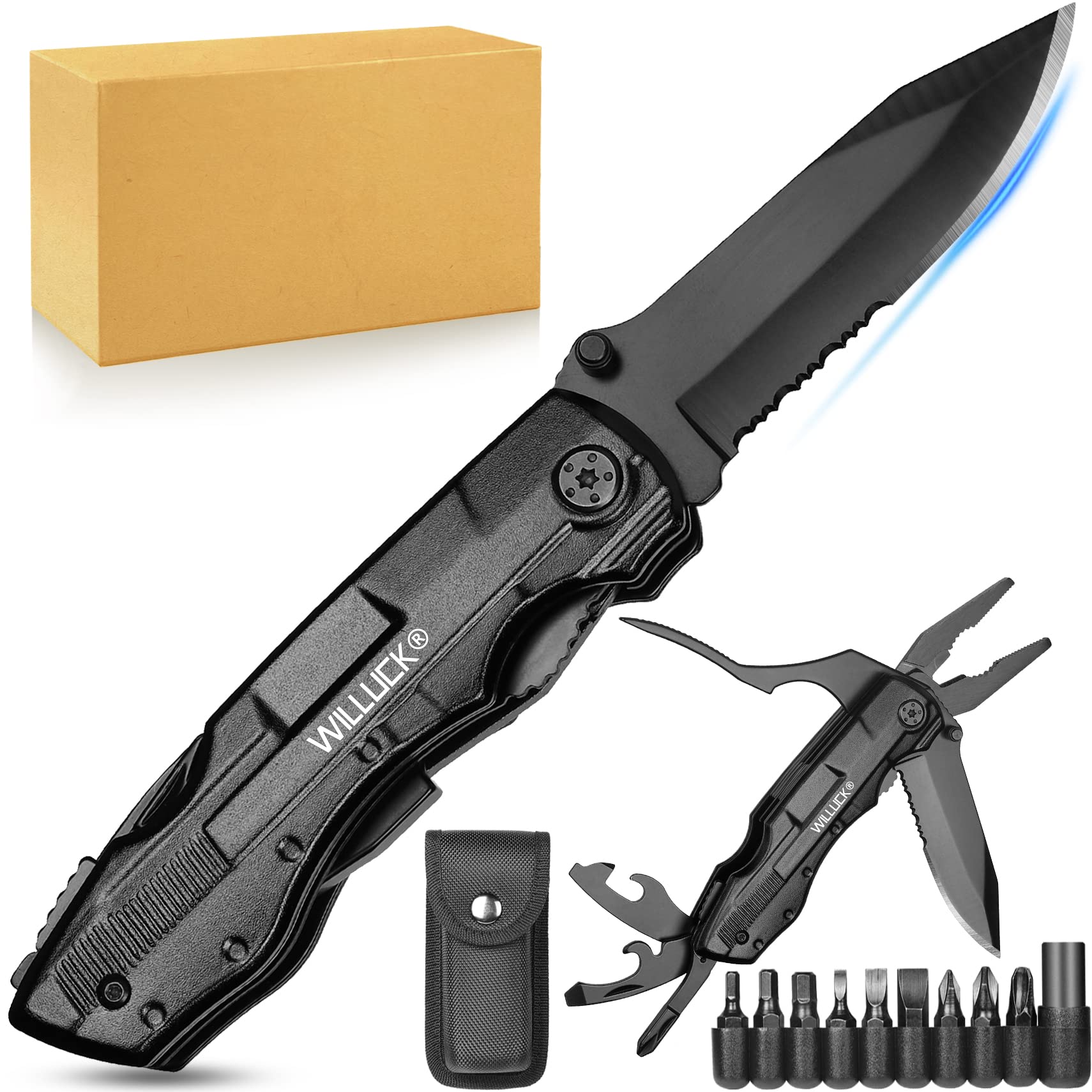 Gifts for Men,Multitool Pocket Knife with Blade,Stocking Stuffers for Men,Christmas Valentinens Day Fathers Day Birthday Gifts for Men Him Dad Husband,Camping,Emergency,Outdoor