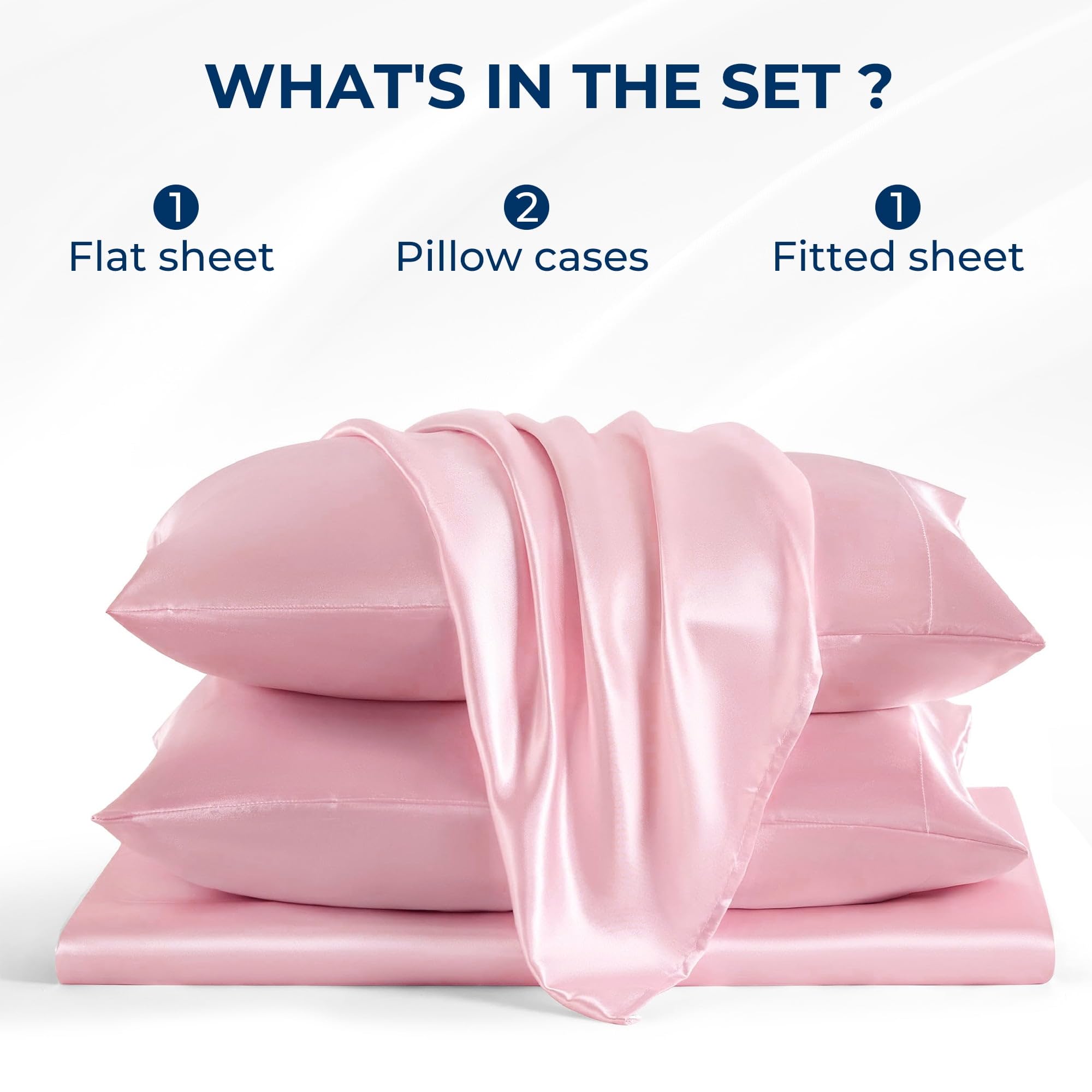 Seasonwood Pink Sheets Full Size Soft 1800 Microfiber Satin Sheet Set 4 Pieces with 2 Pillowcase