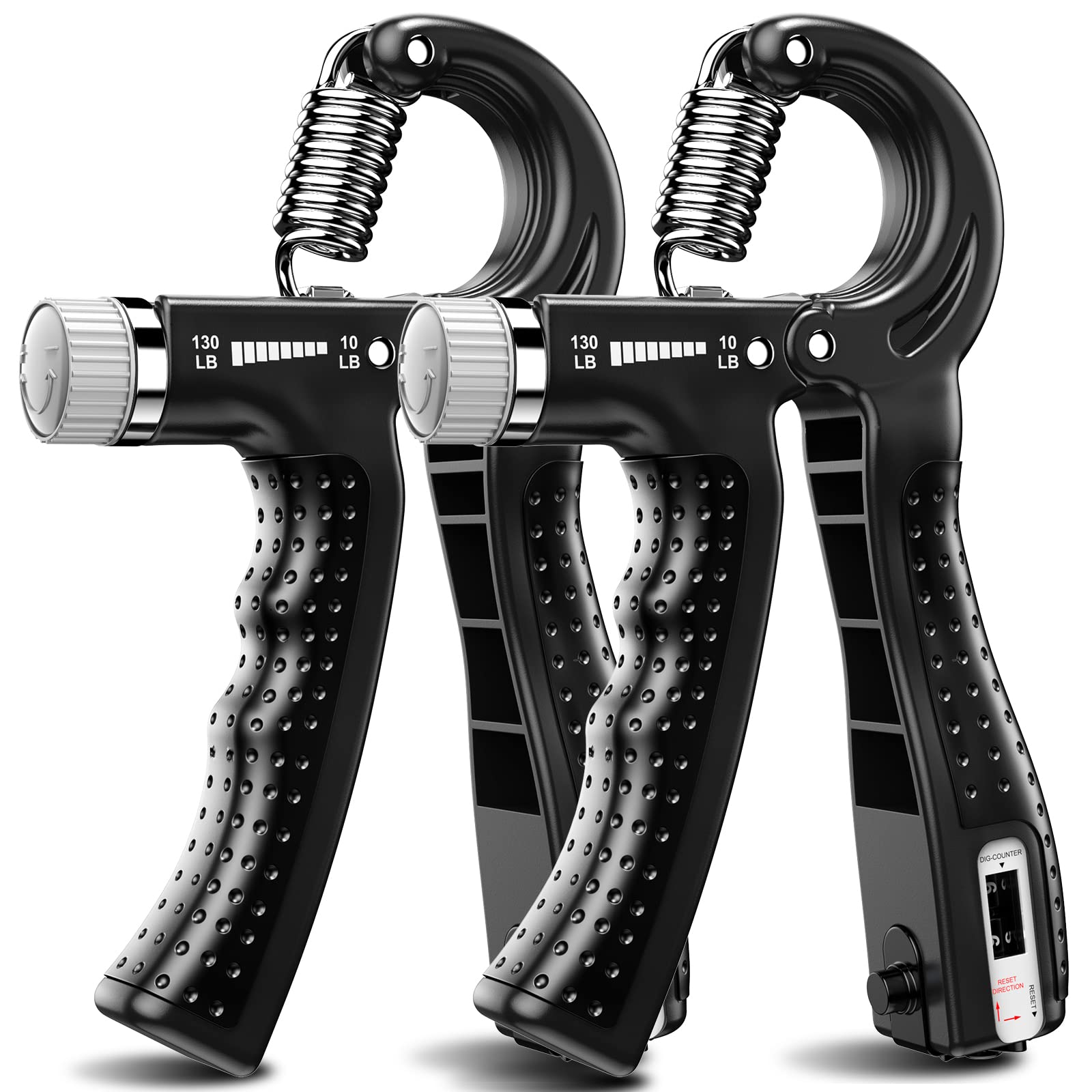 KDG Hand Grip Strengthener 2 Pack(Black) Adjustable Resistance 10-130 lbs Forearm Exerciser,Grip Strength Trainer for Muscle Building and Injury Recovery for Athletes