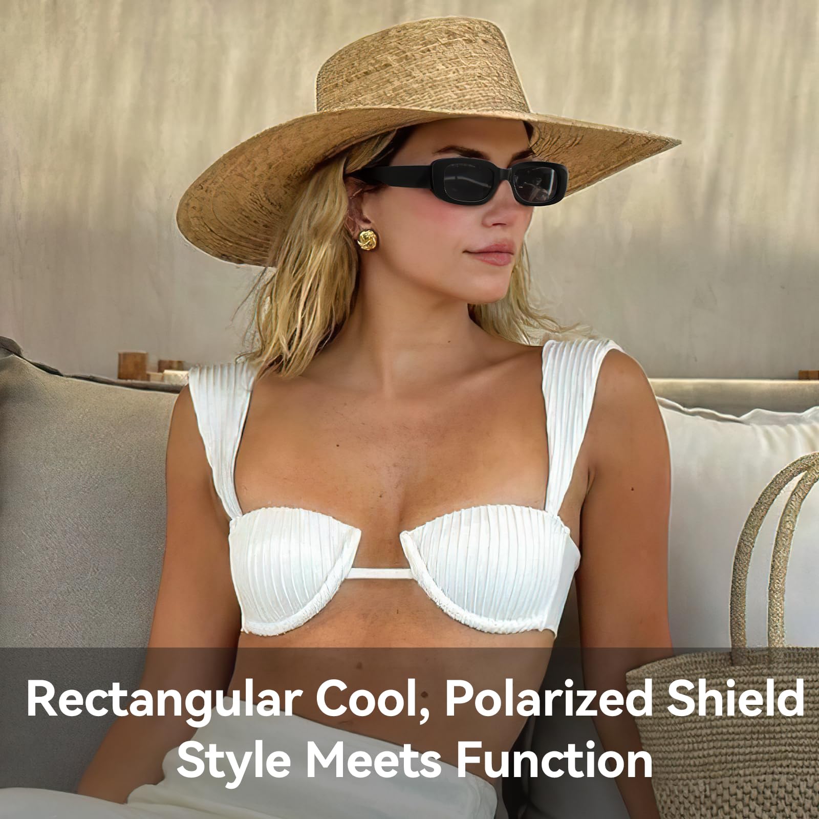 Dollger Rectangle Sunglasses for Women Trendy 90s Retro Sunglasses Y2K Square Frame Black sunglasses