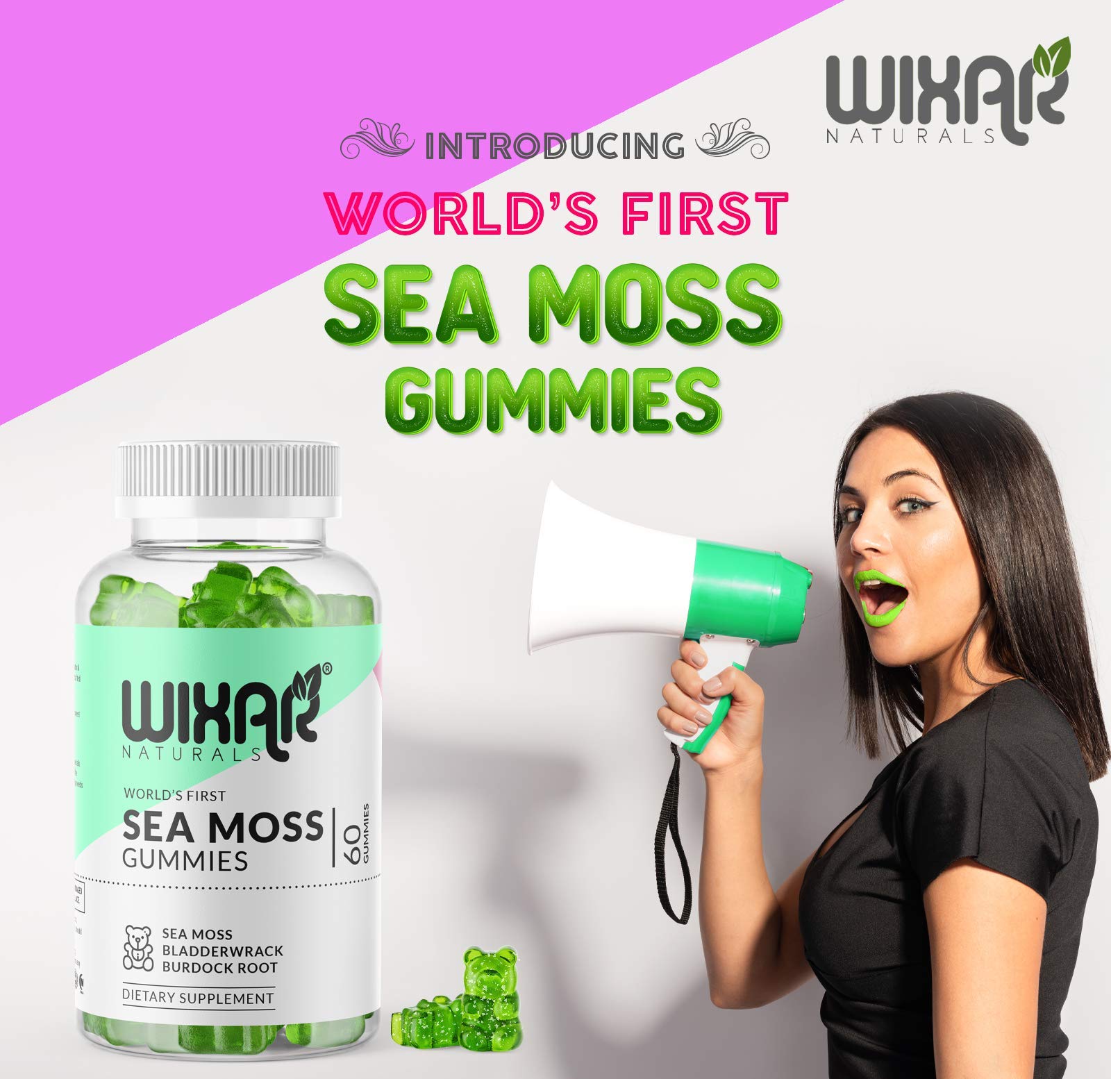 WIXAR NATURALS Sea Moss Gummies - Natural Irish Sea Moss and Bladderwrack with Burdock Gummy - 60 Gummies - Vegan - Healthy Immune, Gut & Overall Wellness Support - Herbal Alkaline Supplements