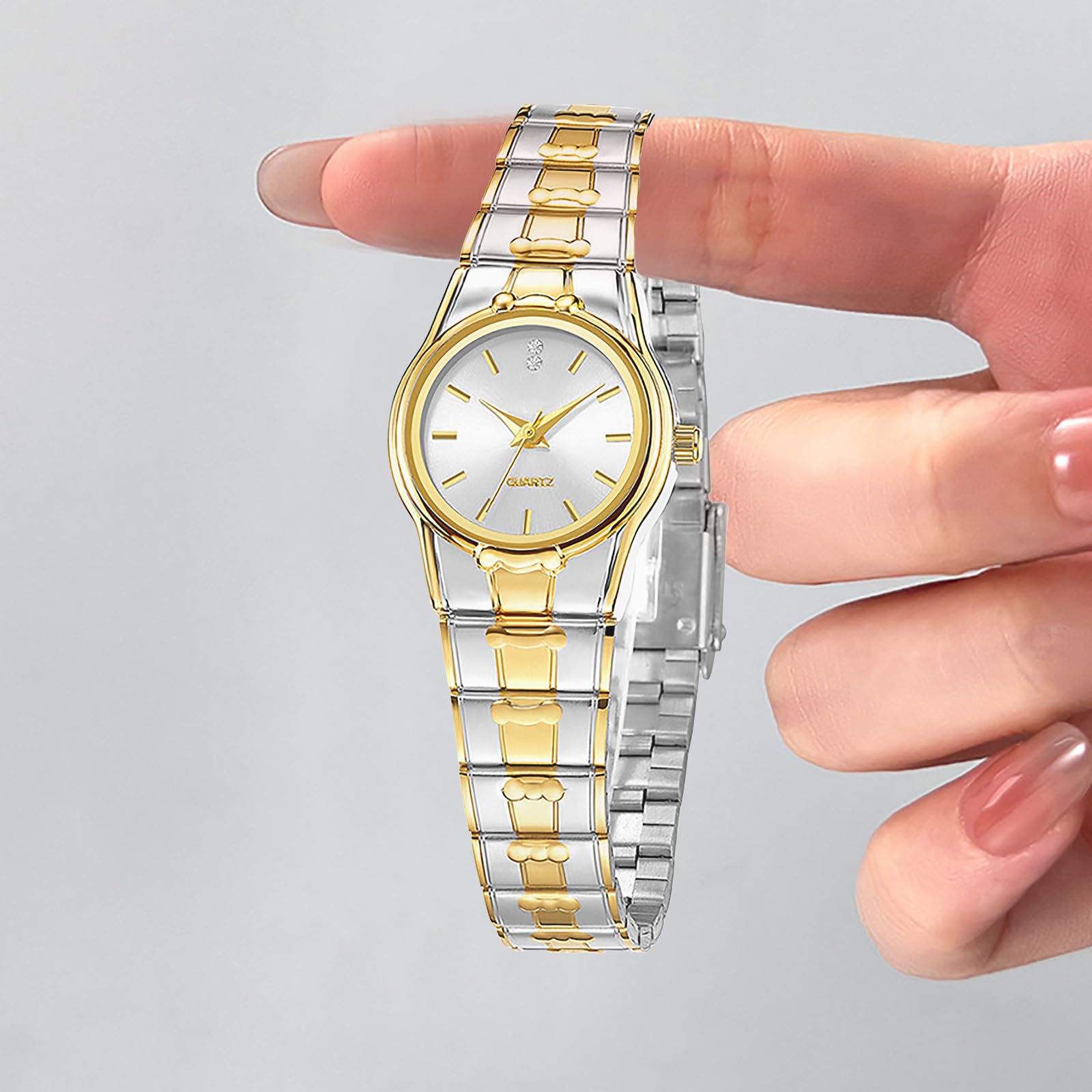 BESTKANG Elegant Minimalist Women's Watch - Slim Stainless Steel Quartz Wristwatch, Waterproof Dress Watch for Ladies (Two Tone White)