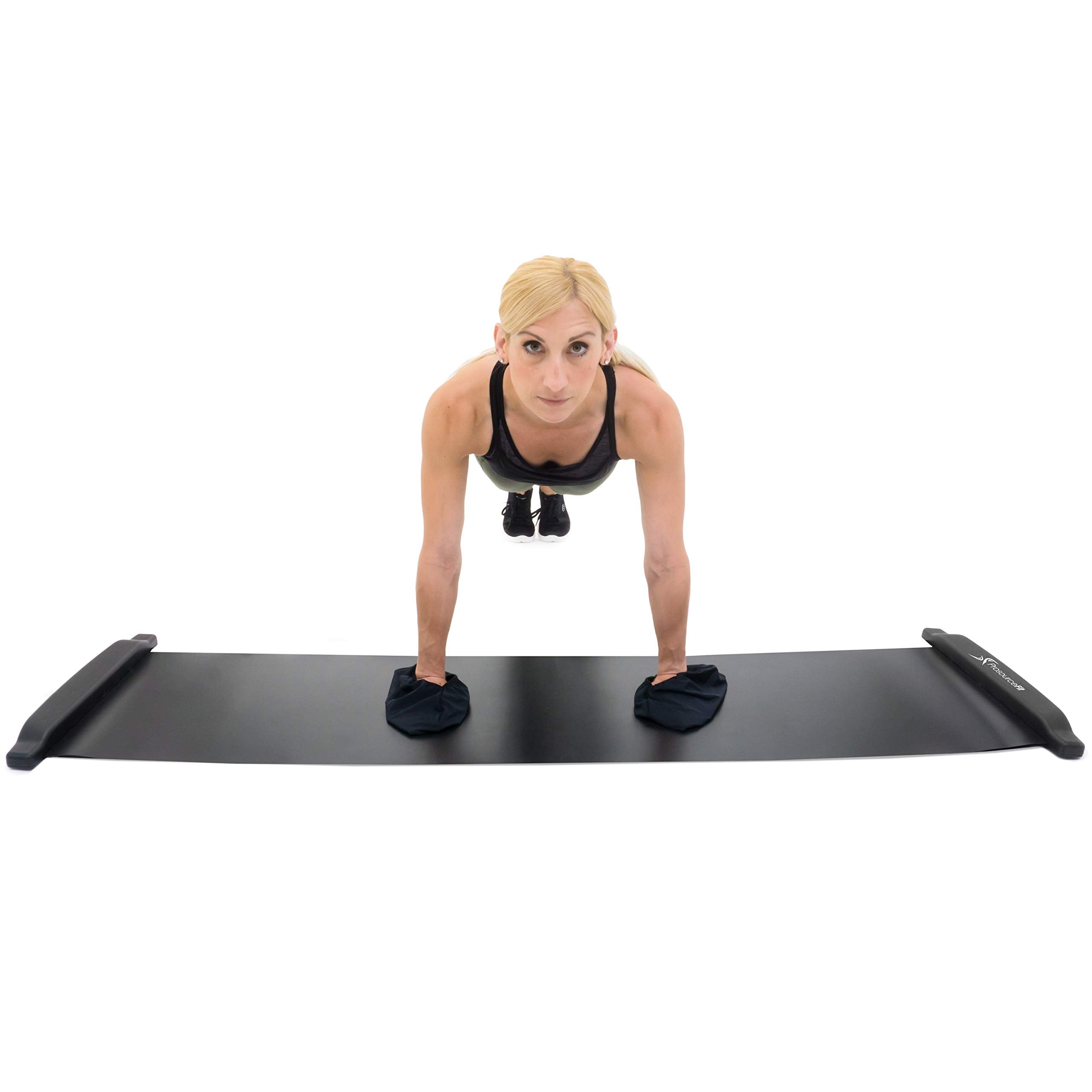 ProsourceFit Slide Board Mat for Exercise 6’ with End Stops, Booties & Carrying Bag for Low-Impact Indoor Home Workouts and Sports Training