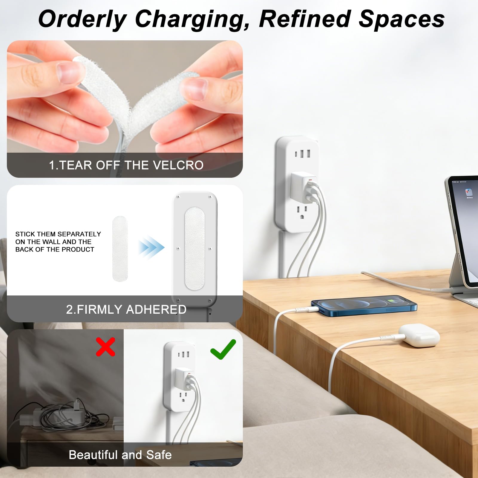 Electrical Outlet Extender Stick - Features USB-A, USB-C and 2 AC Outlets, Extends 22"-34", Rotates 180° Access Hard-to-Reach Outlets, Wall Plug Power Socket Expander Nightstands, Sofa, Desks and More