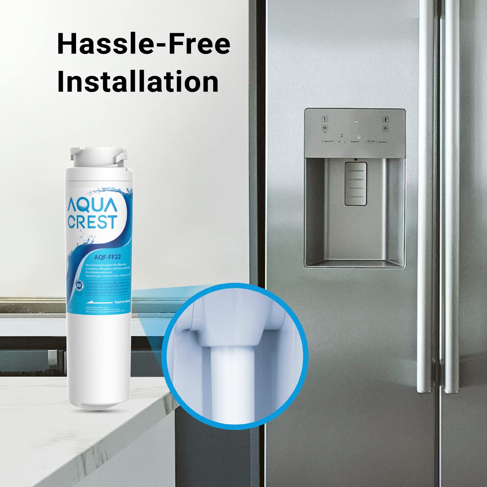 AQUA CREST AQF-FF22 Refrigerator Water Filter, Replacement for GE® MSWF SmartWater 101821B 101820A (Pack of 3)