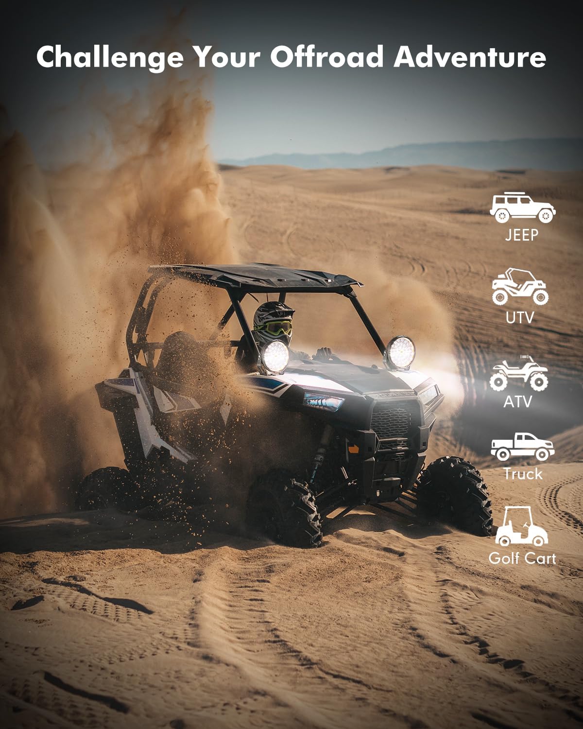 Auxbeam RAY-L Series 9 Inch LED Off-Road Lights, Amber White DRL 3 Modes, 318W 34180LM Round Offroad Lighting, Spot Beam Automotive Light Bar, for 4x4 Truck SUV ATV UTV, Pair