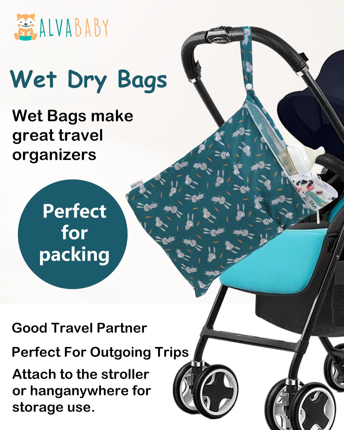 ALVA ALVABABY 3pcs Cloth Diaper Wet Dry Bags Waterproof Reusable with Two Zippered Pockets Travel Beach Pool Daycare Soiled Baby Items Yoga Gym Bag for Swimsuits or Wet Clothes 3L-ZM31