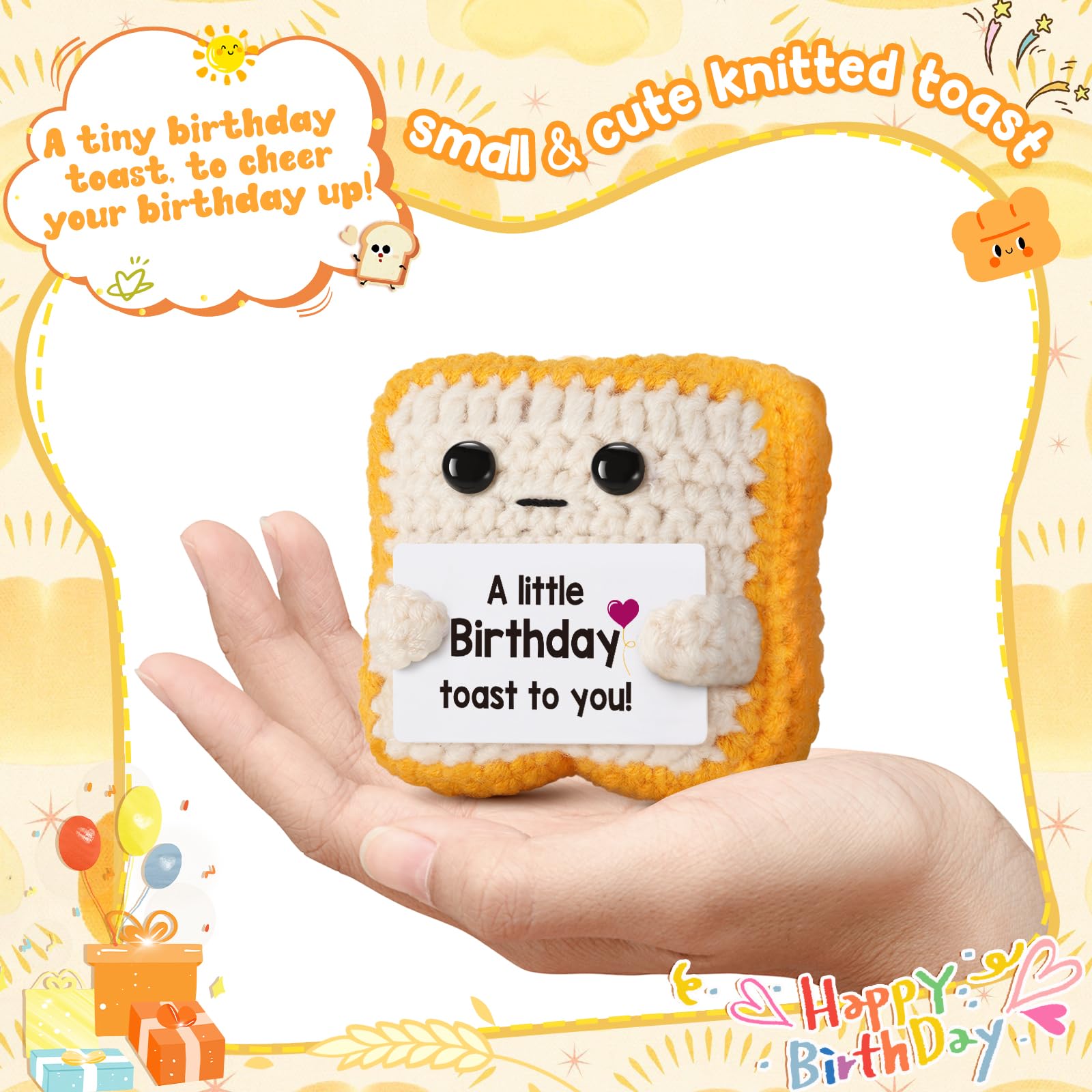 Ovrrcame A Little Birthday Toast to You - Funny Happy Birthday Gifts for Women, Men, Mom, Dad, Sister, Best Friend - Unique Birthday Decorations Crochet Toast Gift Card for Her/Him Ideas, Mothers Day