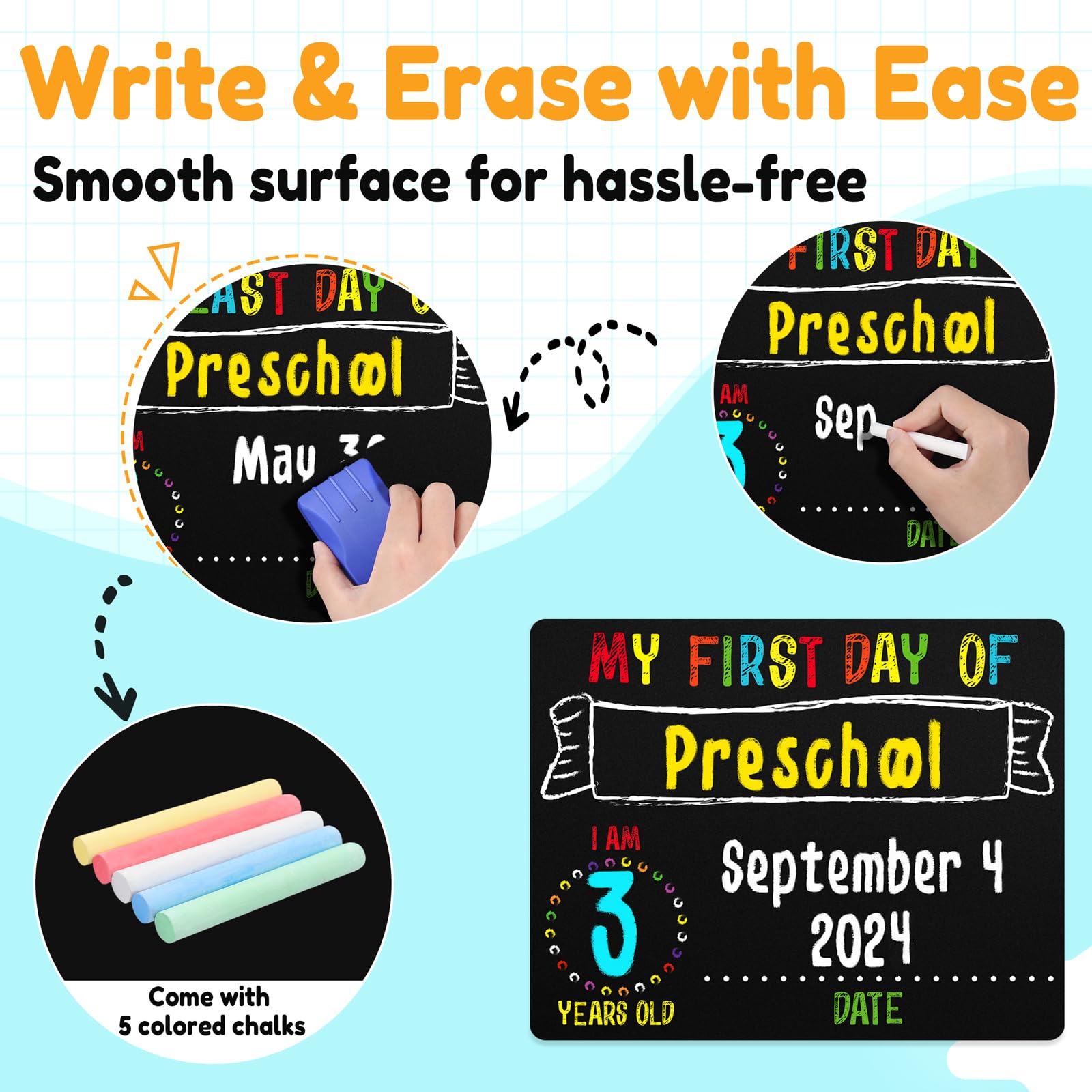 First & Last Day of School Chalkboard Sign (8.5x11 inches, Double-Sided), My Small Back to School Board, for Kids - Preschool, Kindergarten, 1st Grade Supplies