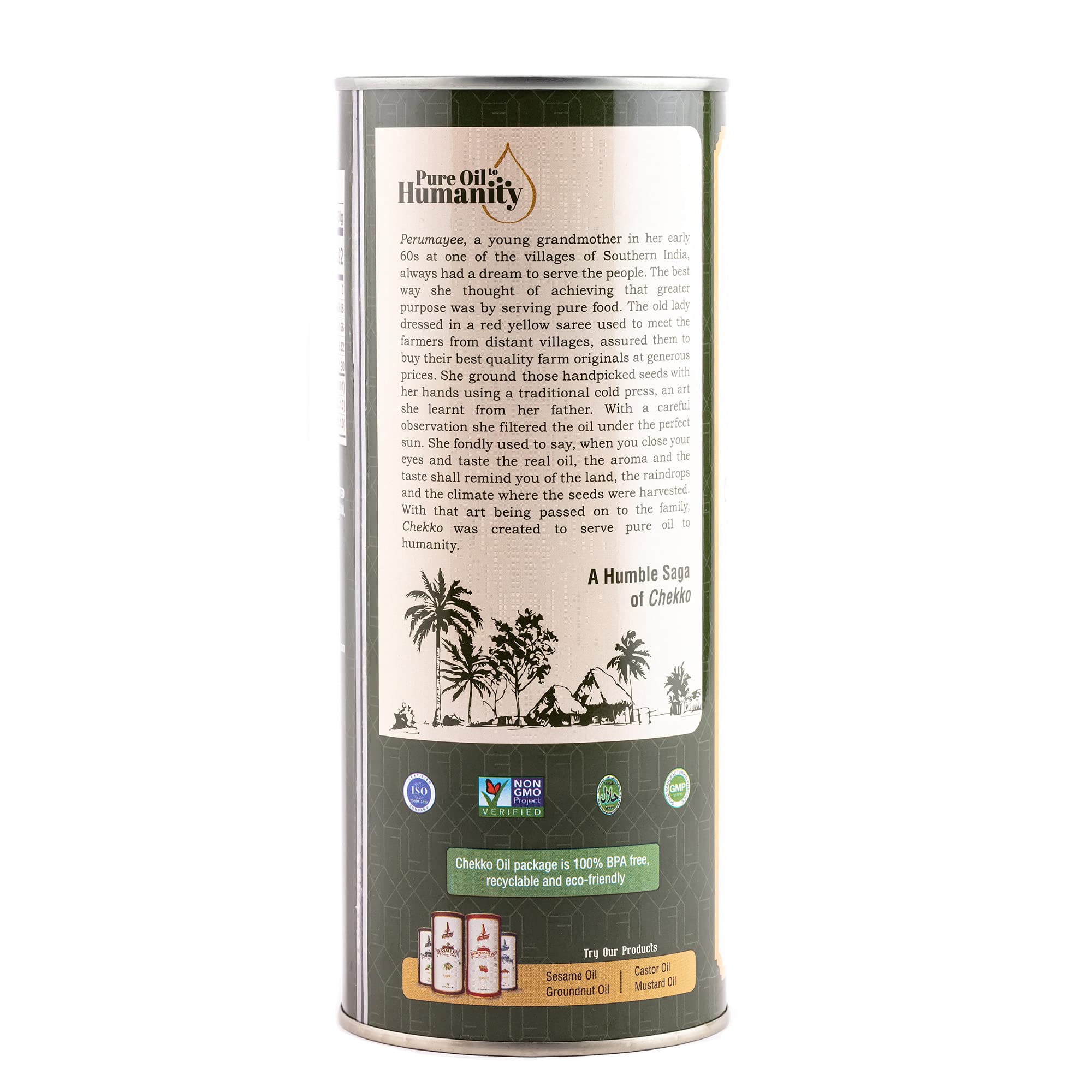 Chekko Cold Pressed Virgin Coconut Oil 1 Litre (33.81 fl.oz) | 100% Natural, Pure & Wood Pressed (1L) for Cooking, Skin Care, Hair Growth, Baby Massage and Oil Pulling