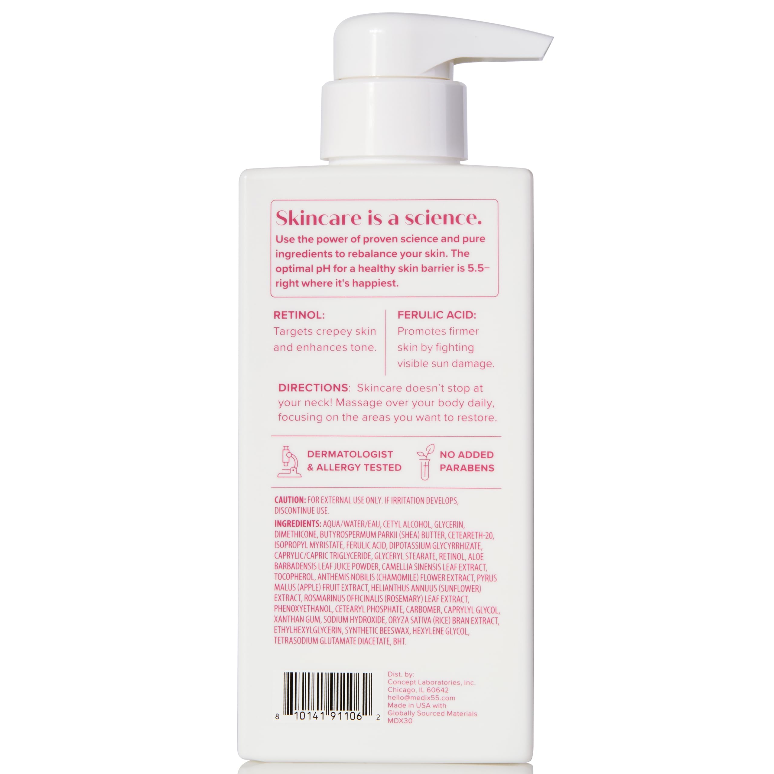 Medix 5.5 Fragrance Free Retinol Body Lotion Crepey Skin Care Treatment | Skin Firming Body & Face Moisturizer | Anti Aging Retinol Cream For Face Targets Crepe Skin, Wrinkles, & Loose Skin, 15 Fl Oz