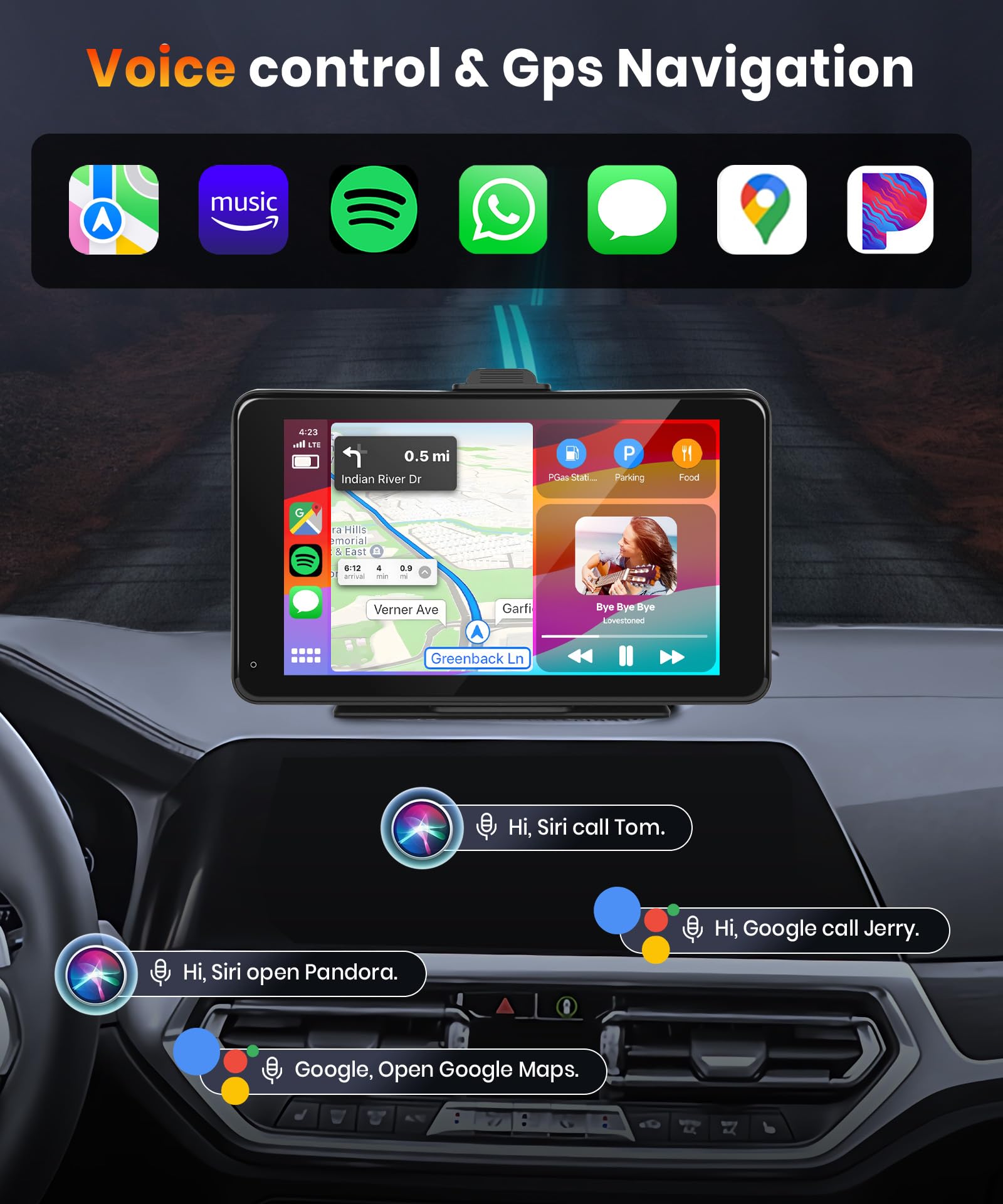 Portable Wireless CarPlay Screen for Car,7inch 1080P HD IPS Touchscreen Car Stereo with Wireless Android Auto,Portable Car Radio Support HD Backup Camera,Mirror Link,Bluetooth,FM,GPS,Voice Control,AUX