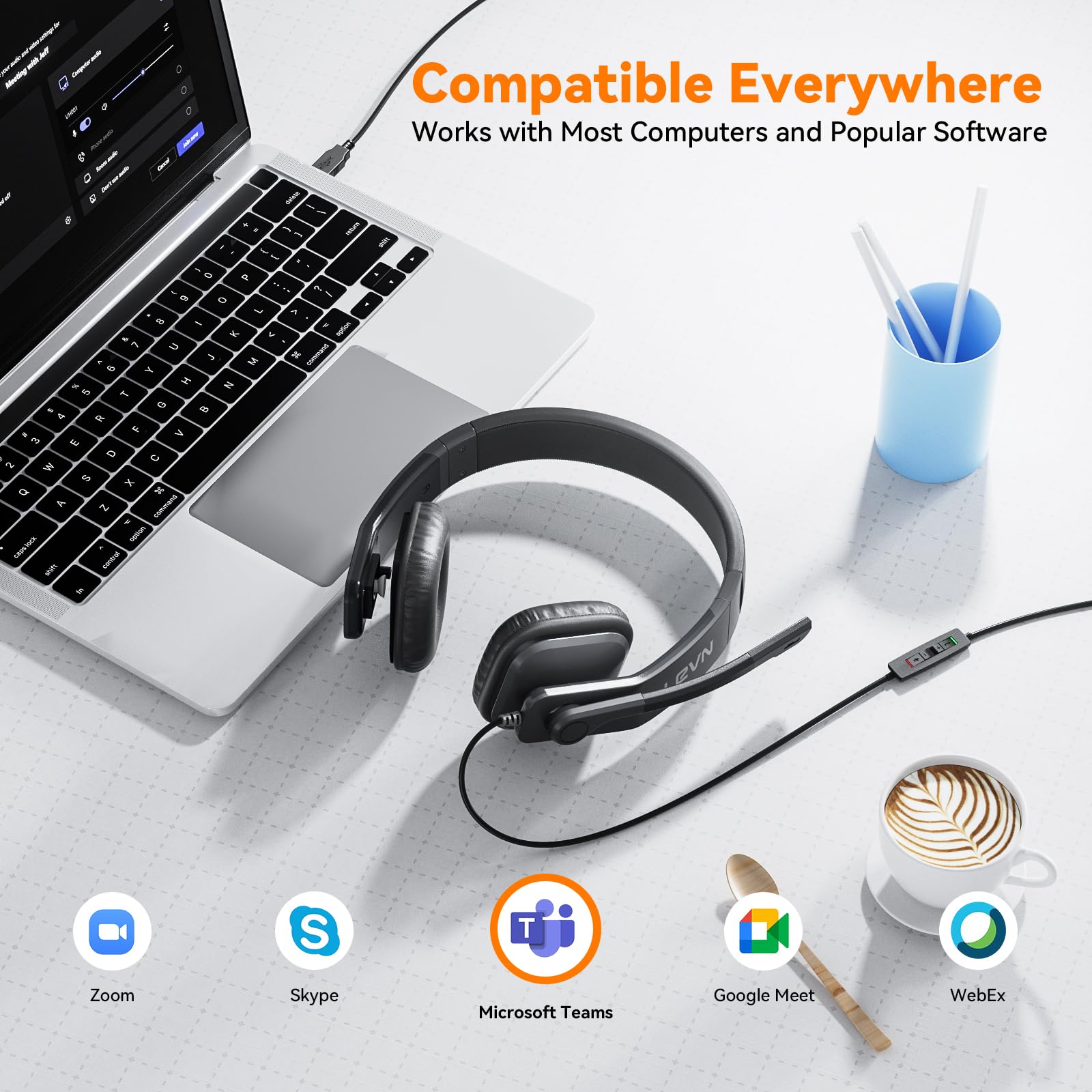 Headset with Mic, Headset with Microphone for PC, Computer Headset with Noise Cancelling Microphone for Laptop, USB Headset for Call Center Work from Home Online Class Teams Zoom Meetings