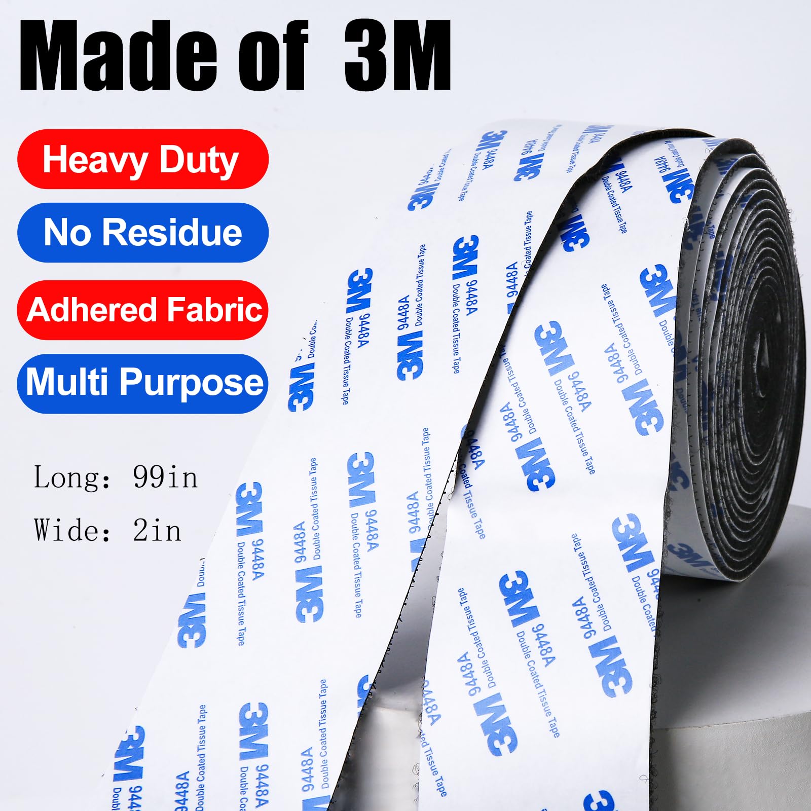 PHIXBEAR 2" x 8.2' Industrial Strength Hook and Loop Tape, Made of 3M Adhesive Backed Heavy Duty Strips for Couch Cushions, Wall Mounting, Home & Office – Black