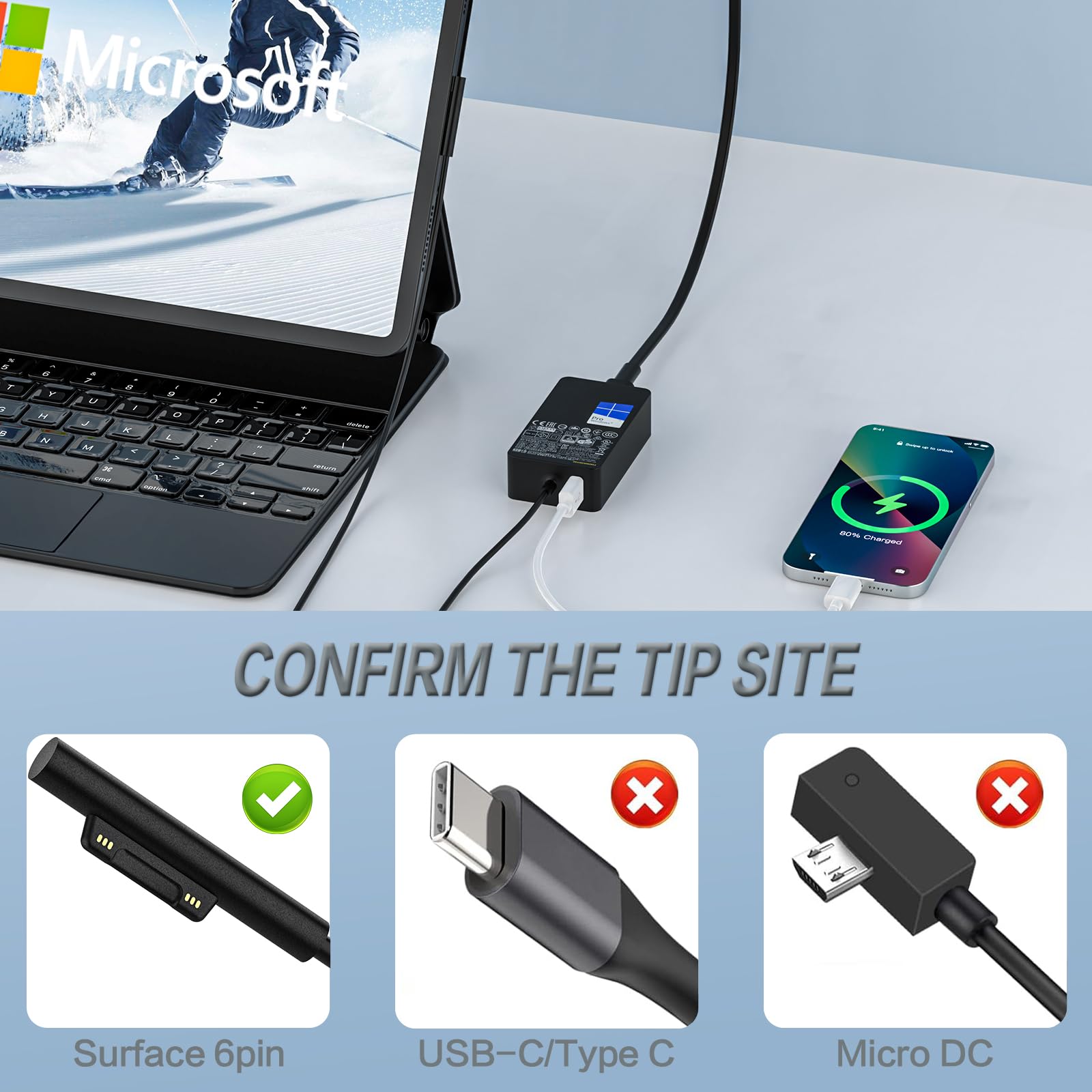 Surface 1625 Charger 36W 12V 2.58A Compatible for Microsoft Surface Pro 5 4 3 i5 i7 Surface Go 1 2 3 Laptop Power Supply AC Adapter