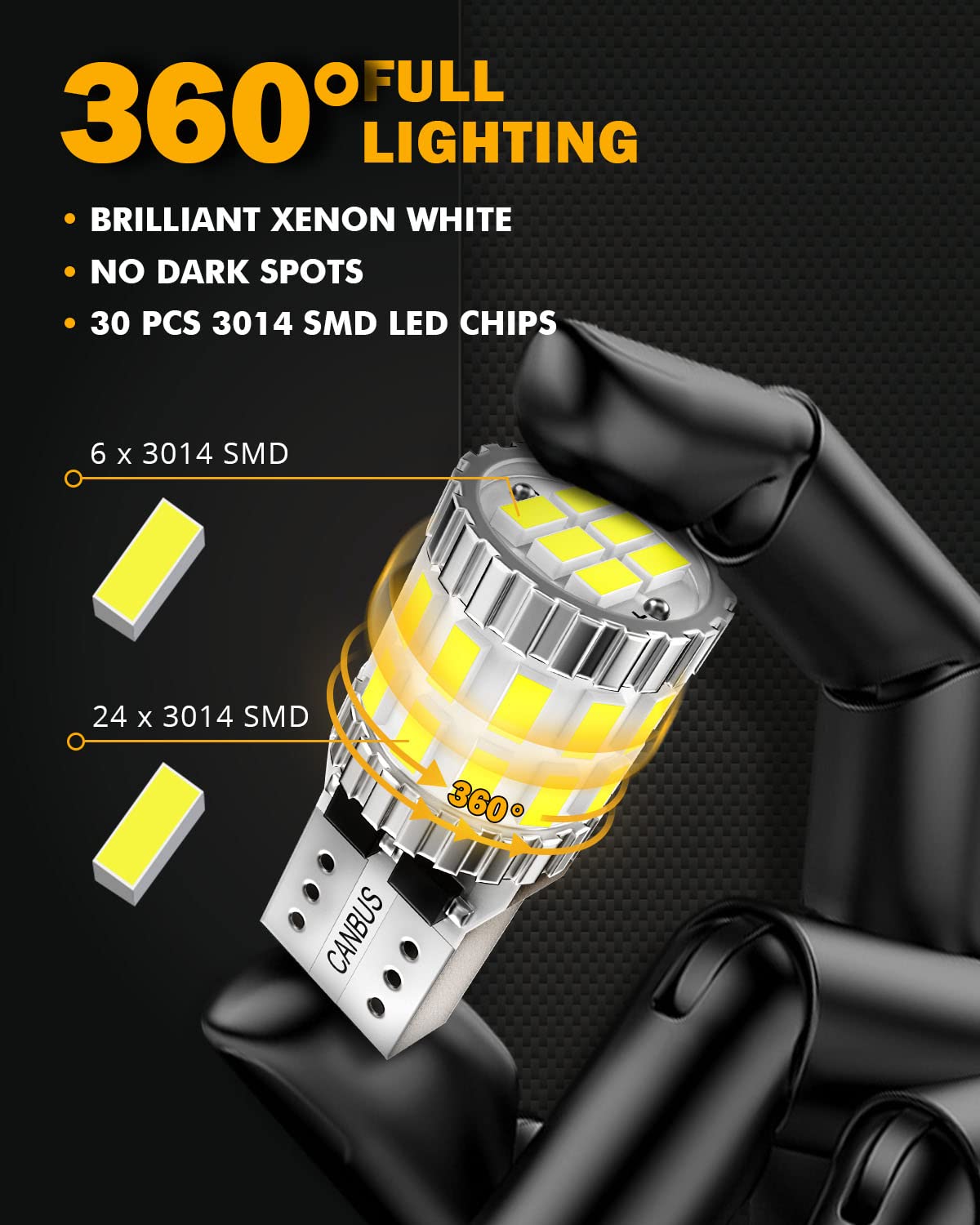 Auxbeam Upgraded 194 LED Bulbs White 10 PCS, 400% Brighter Canbus Error Free 168 2825 T10 W5W LED Light Bulbs for License Plate Lights Interior Lights Dome Map Light, 30-SMD