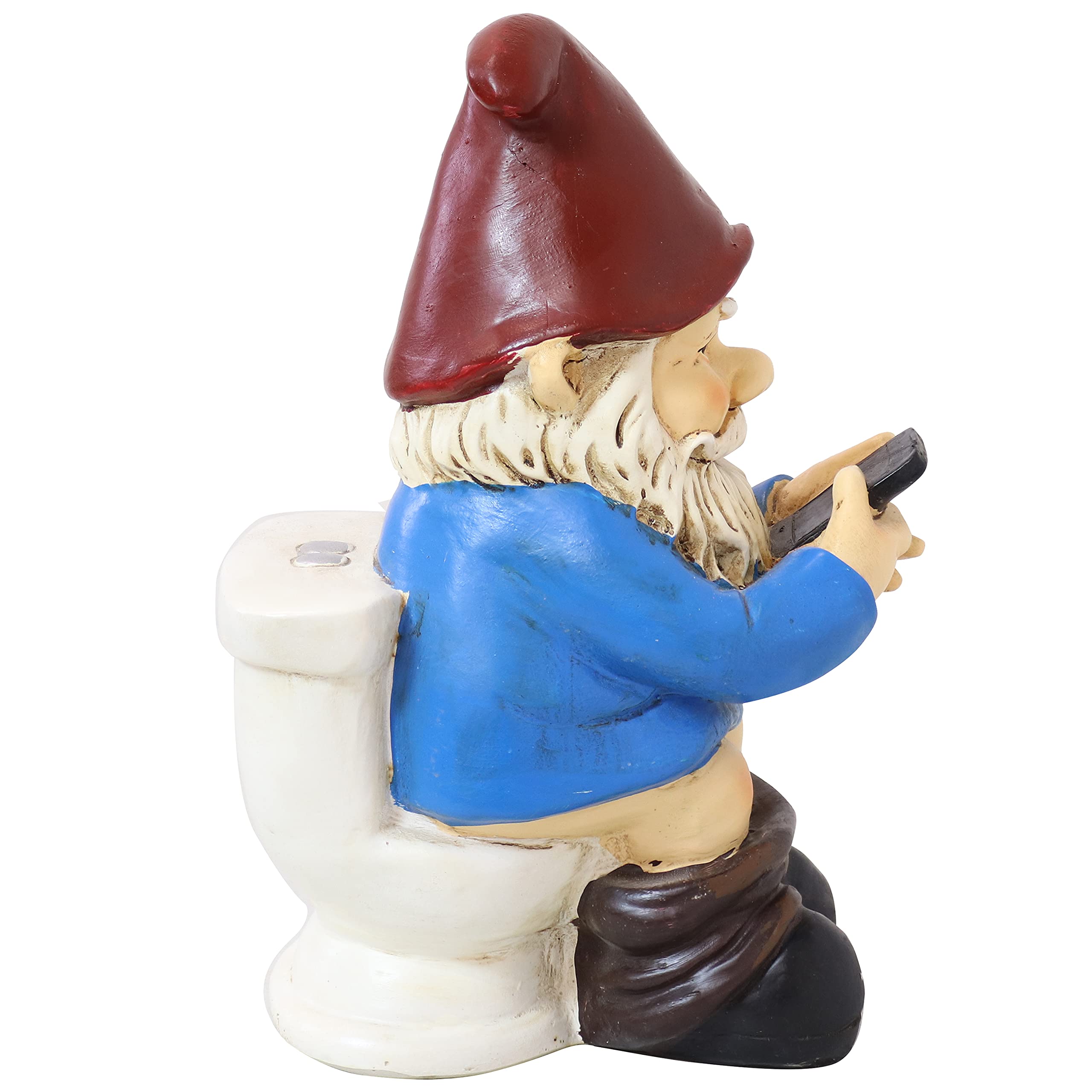 Sunnydaze 9.5-Inch Cody The Garden Gnome on The Throne Reading His Phone - Funny Lawn Decoration