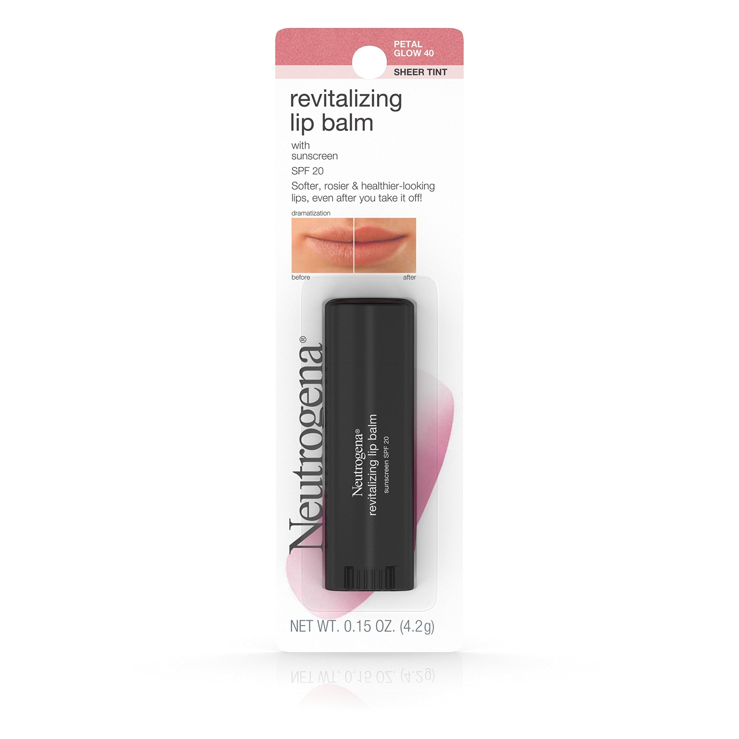Neutrogena Revitalizing Tinted Lip Balm Broad Spectrum SPF 20 Sunscreen, Moisturizing Lip Balm with a Sheer Tint for Softer, Smoother, Healthier-Looking Lips, Sheer Petal Glow 40, .15 oz