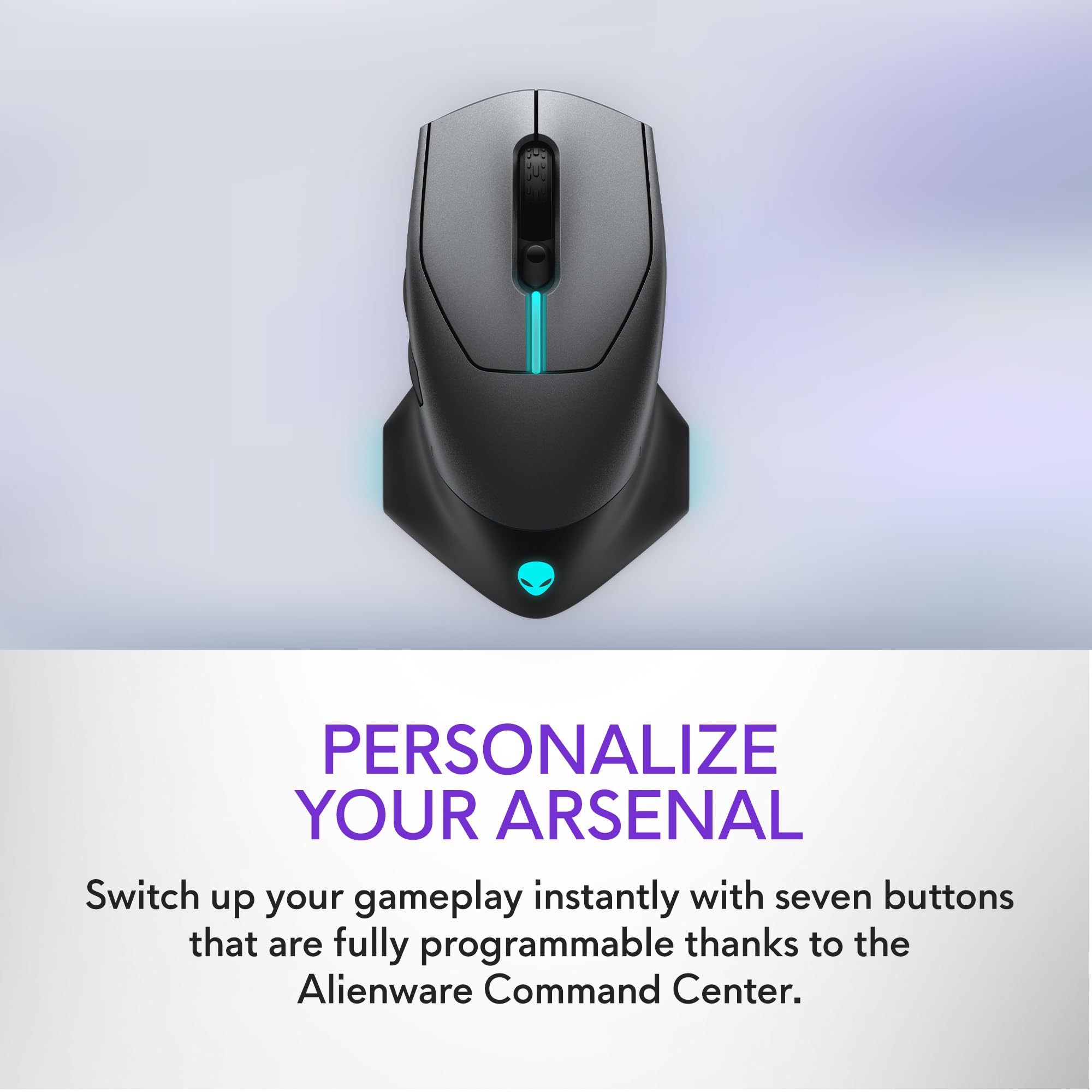 Alienware Wired/Wireless Gaming Mouse AW610M: 16000 DPI Optical Sensor - 350 Hour Rechargeable Battery, 7 Buttons, 3-ZONE 16.8m AlienFX RGB Lighting, Edge-Free Design, Ergonomic, Dark Side of the Moon