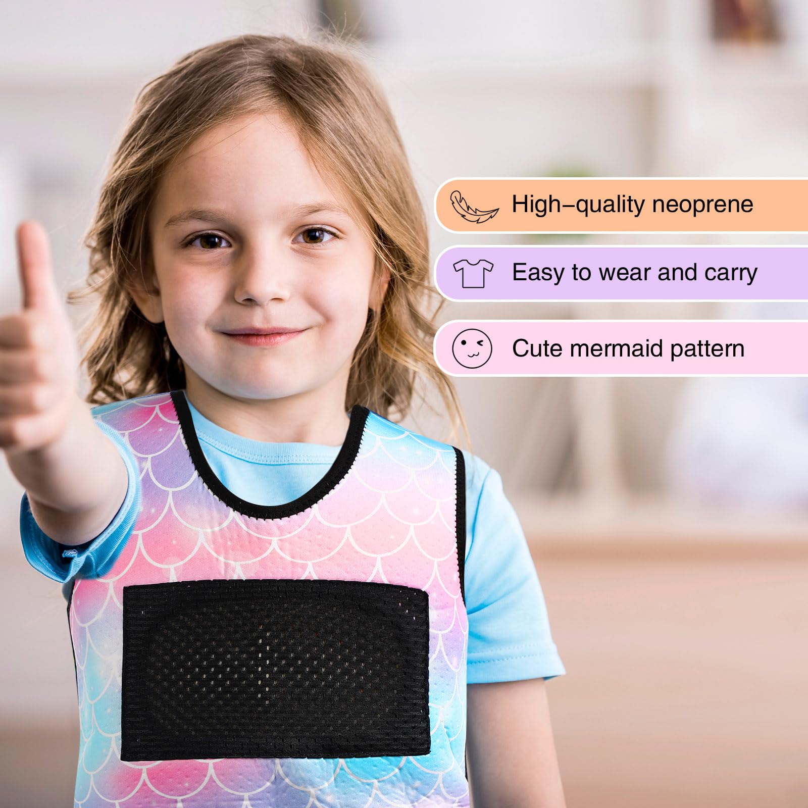 Janmercy Weighted Vest for Kids Ages 4 to 7 and Ages 8+ Boy Girl Adjustable Breathable Compression Vest for Processing Issue(Mermaid,Small,Tie-dye)