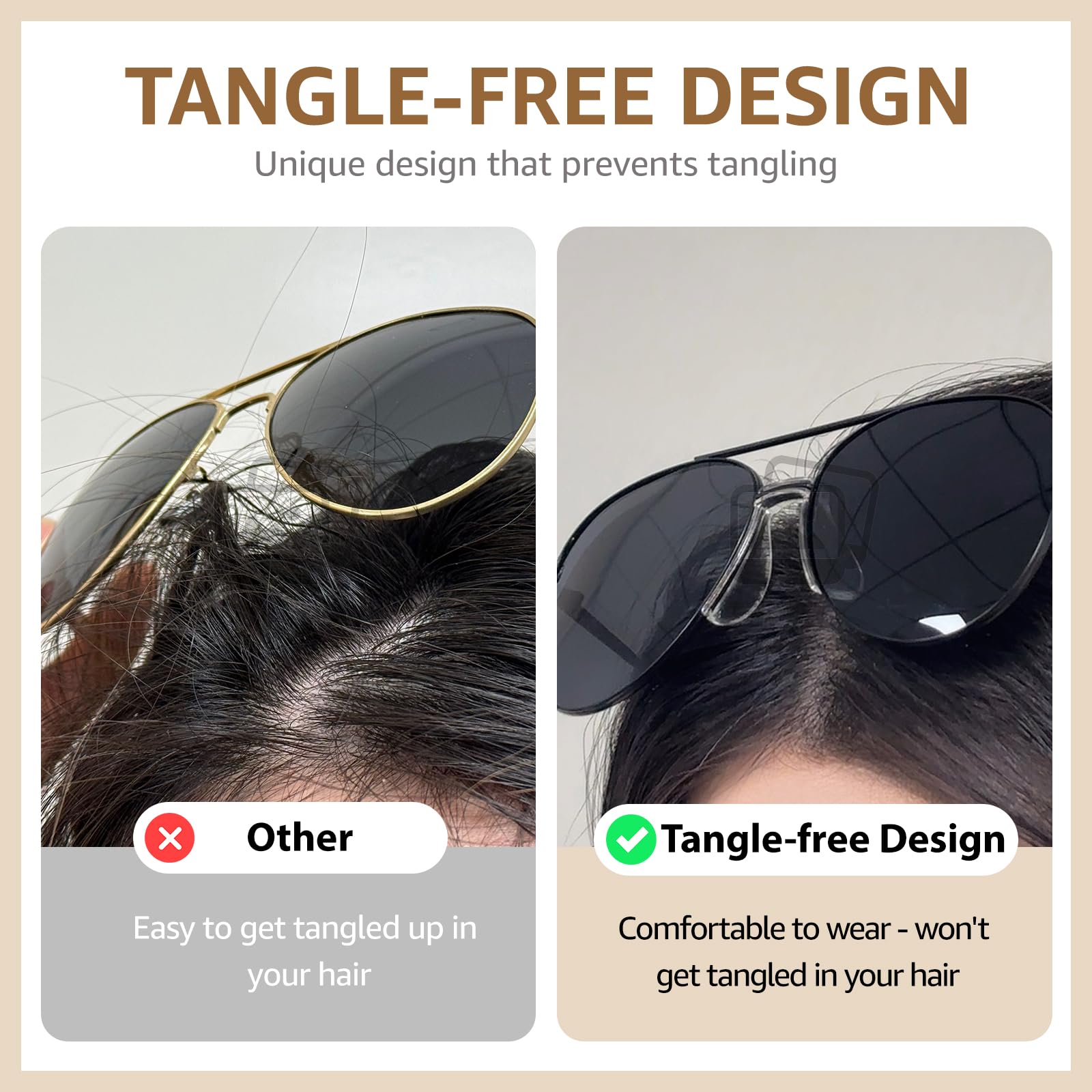 TJUTR Tangle Free Aviator Sunglasses for Women Men, Polarized UV400 Protection Trendy Shades, No-Snag Metal Frame Glasses