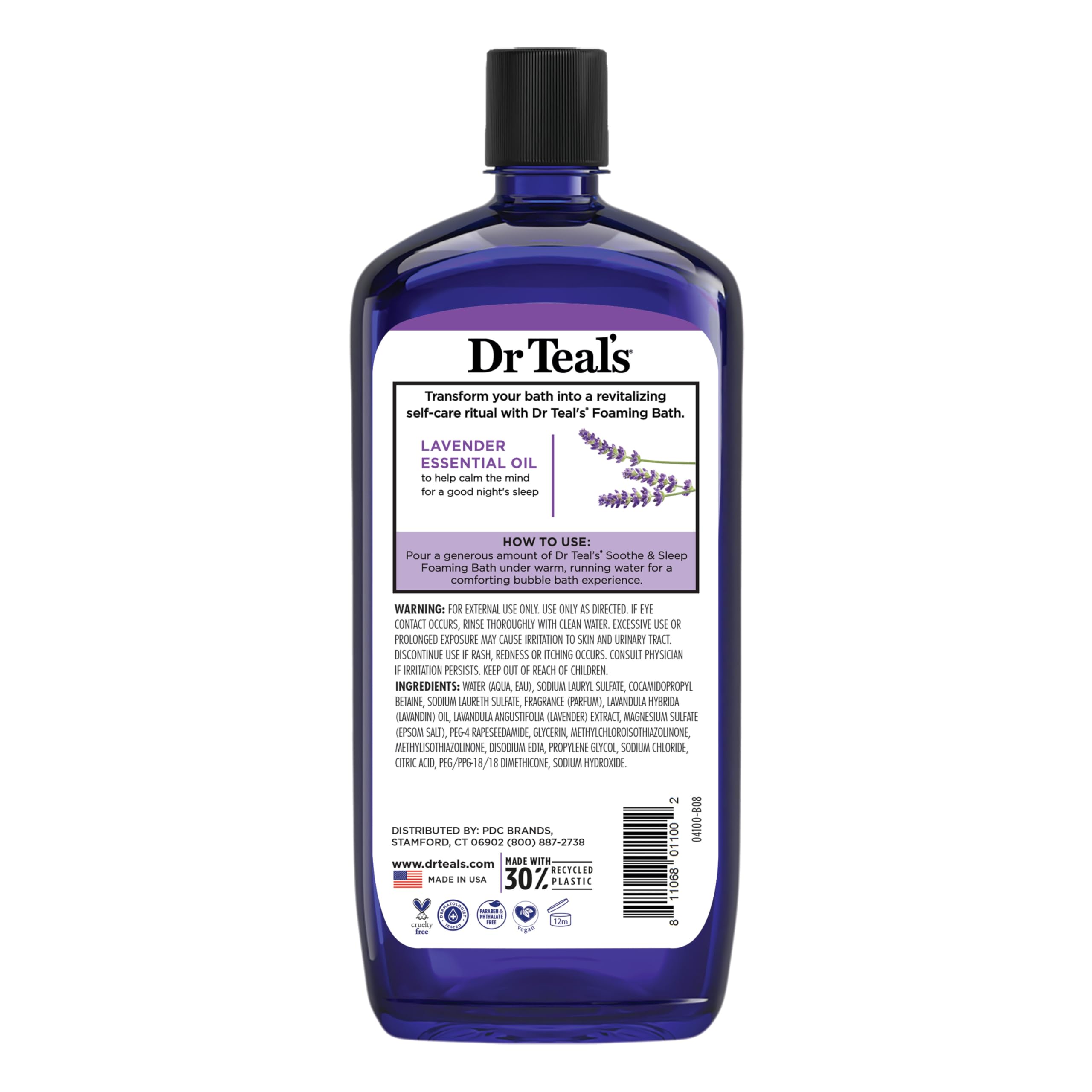 Dr Teal’s Foaming Bath with Pure Epsom Salt, Soothe & Sleep with Lavender, 34 fl oz