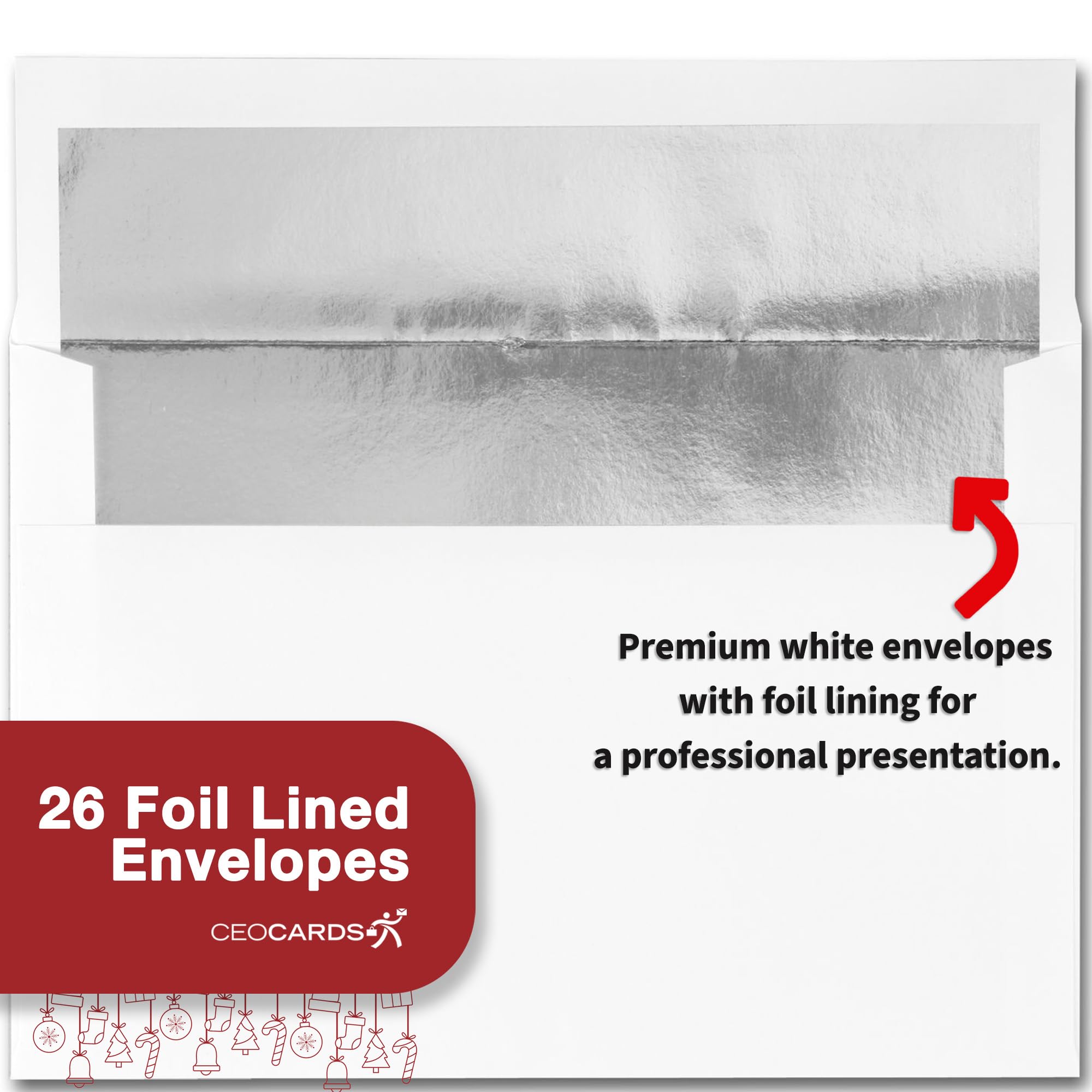 Merry Christmas Cards for Business & Family (Snowflake Wreath) Bulk Greeting Card Set Pack of 25 Christmas Cards with Envelopes (5x7 inch - A7) Great for Office, Work, Employees & Clients H1606