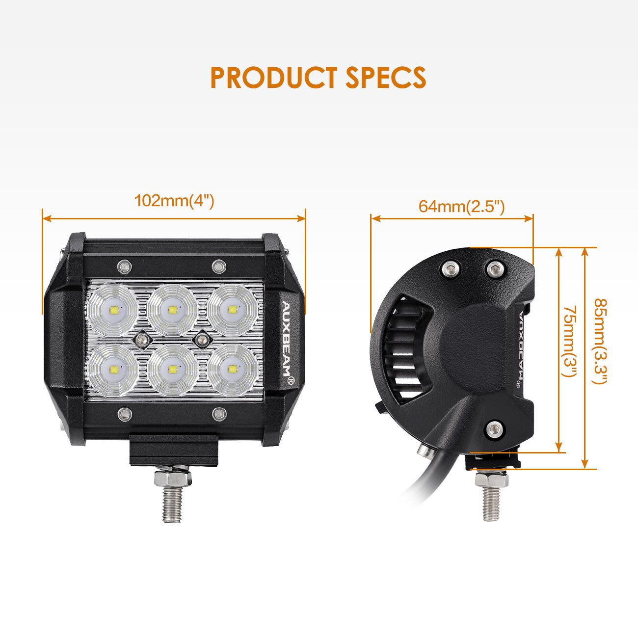 Auxbeam LED Light Bar 4" 18W LED Pods 1800lm Flood Beam Driving light Off Road Lights for SUV ATV UTV Trucks Pickup Jeep Lamp (Pack of 2)