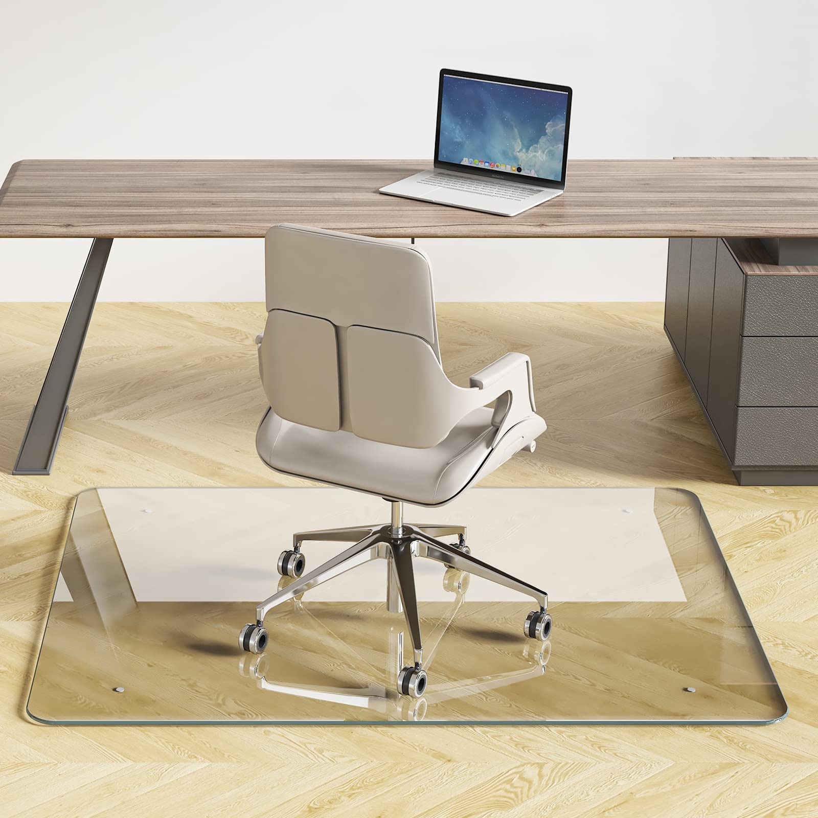 Glass Chair Mats for Carpeted or Hard Floors 1/4 inch Thick, 46"X36" Office Chair Mat for Carpet, Clear Tempered Glass Desk Chair Mat for Home/Office Floor, Transparent, Effortless Rolling