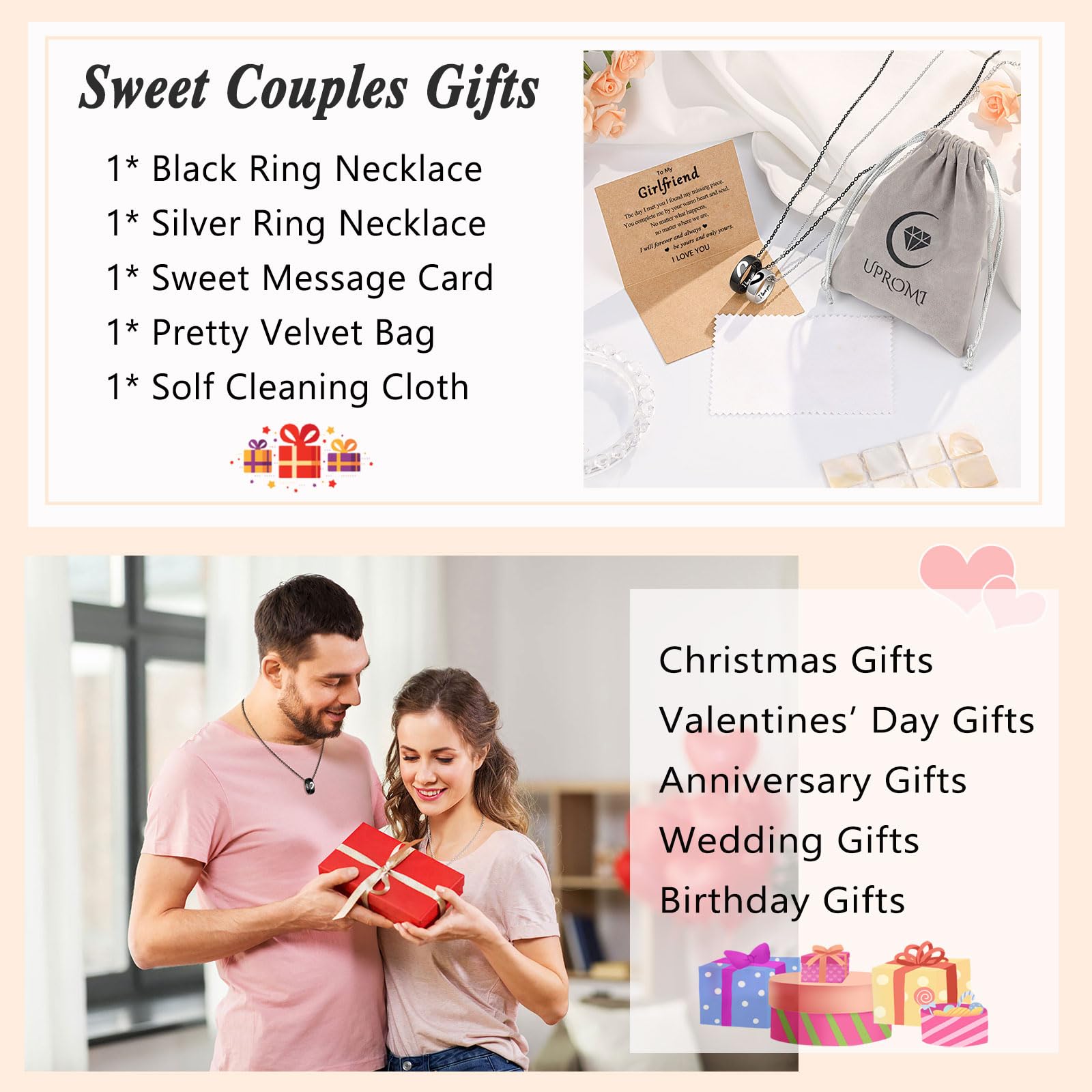 UPROMI Gifts for Girlfriend Necklace Unique Cute Things for My Girlfriend Gift Ideas Anniversary I Love You Romantic Christmas Valentines Sweetest Day Gifts for Her Women Fiance