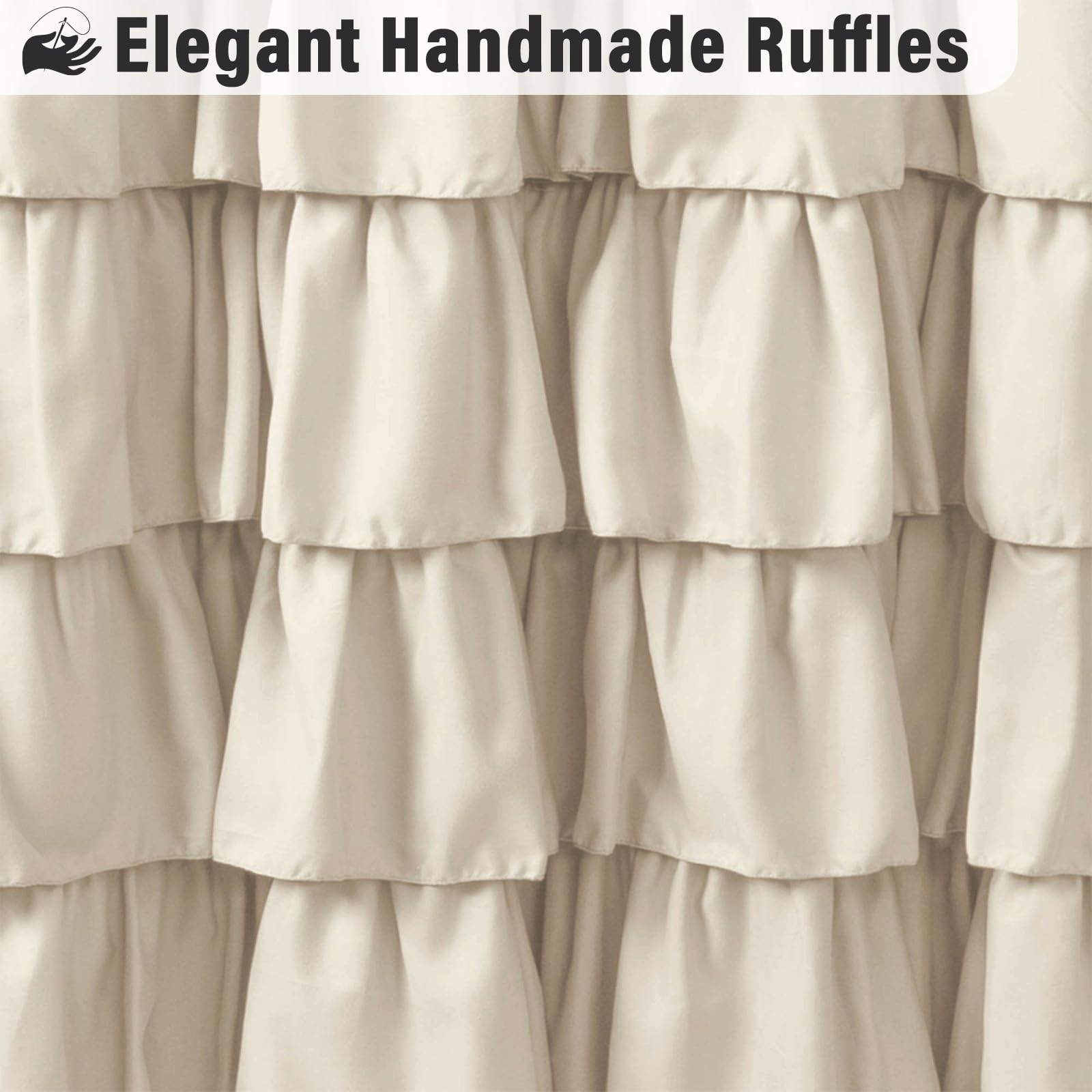 Seasonwood Beige Ruffle Shower Curtain Neutral Shower Curtain Button Design Farmhouse Country Style Rustic Decorative Fabric Shower Curtains