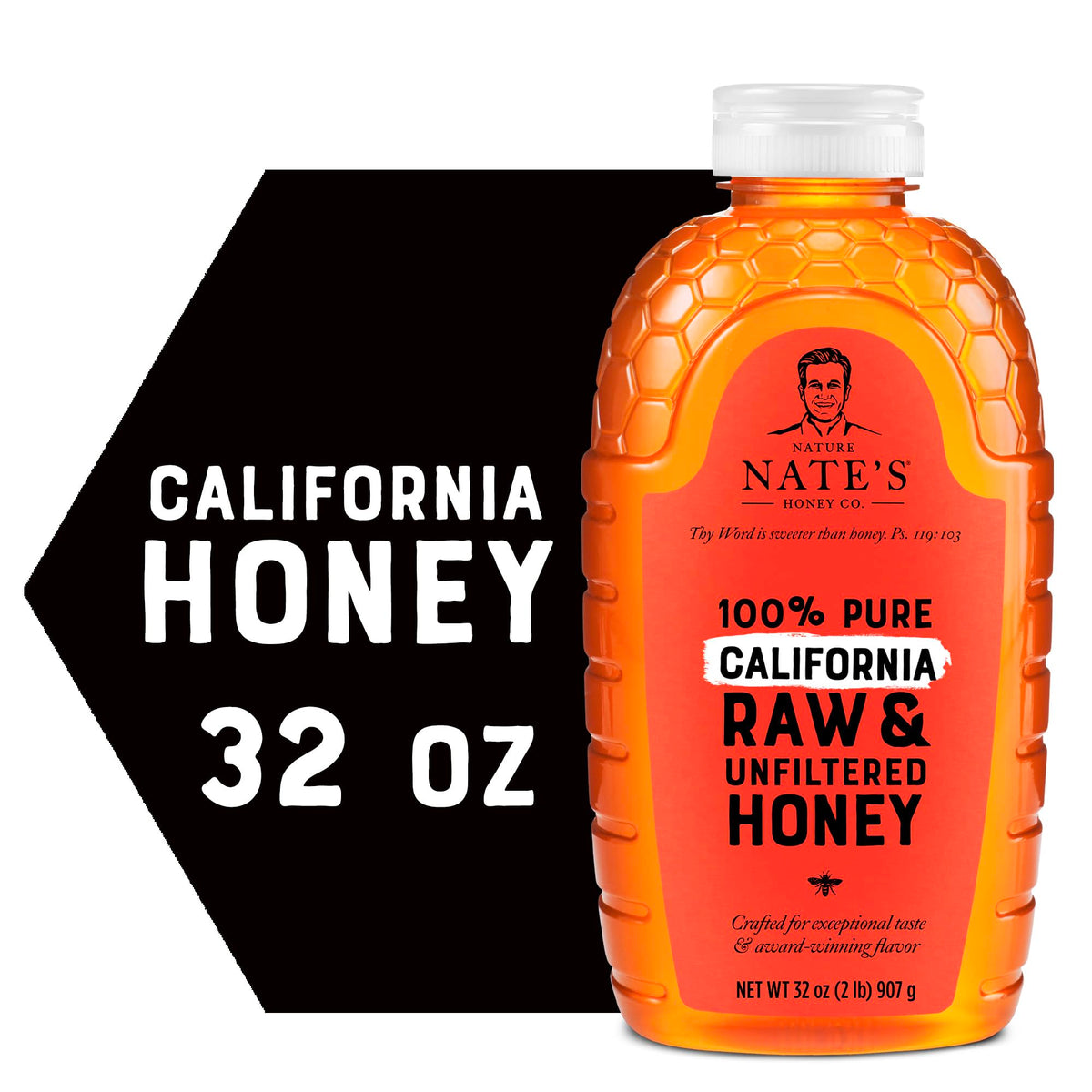 Nate's California 100% Pure, Raw & Unfiltered Honey - 32 oz. Squeeze Bottle - All-natural Sweetener