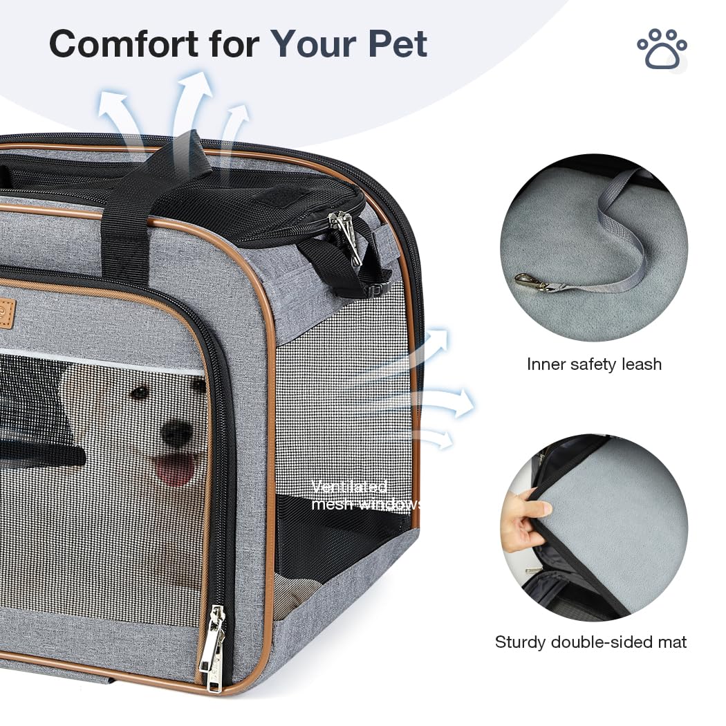Lekebobor Dog Carrier with Wheels Rolling Pet Carrier Cat Carrier Airline Approved,Wheeled Pet Carrier with Telescopic Walking Handle,Grey