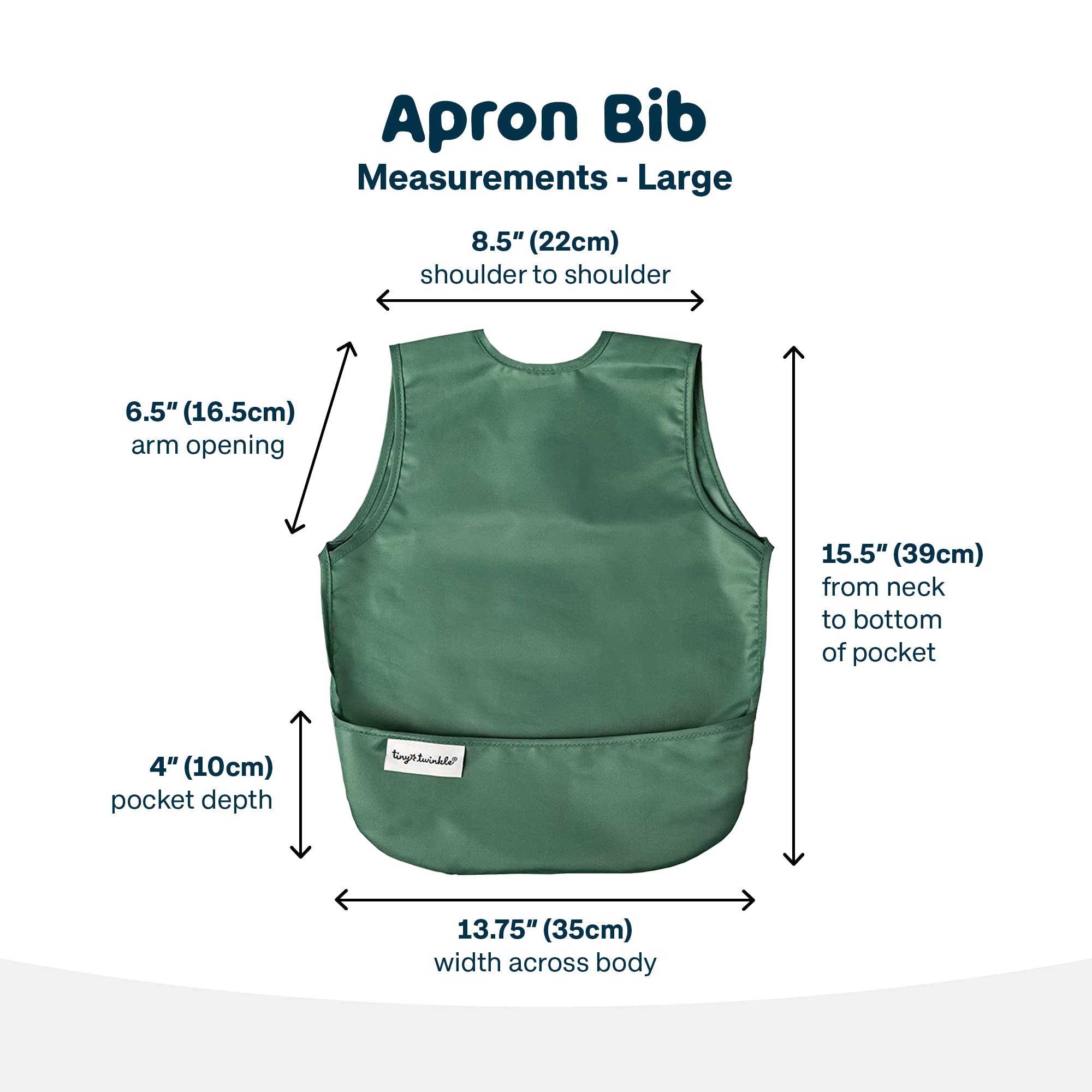 Tiny Twinkle Mess-Proof Apron Toddler Bibs w/Tug-Proof Closure, Baby Food Bibs, 2 Pack (Slate Olive, Small 6-24 Months)