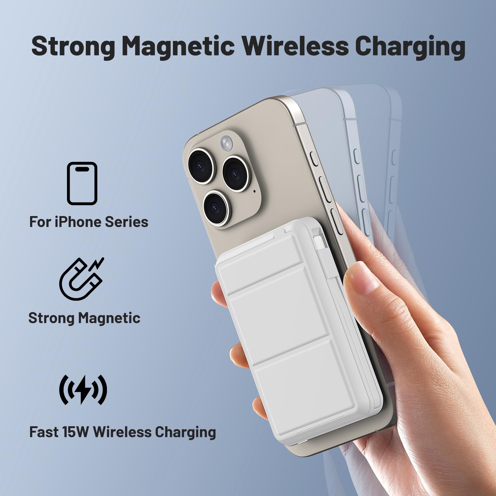 Azmuth for Magsafe Battery Pack, 10000mAh Magnetic Power Bank 22.5W PD Fast Charging with USB-C Cable LED Display Wireless Portable Charger with Stand for iPhone 16/15/14/13/12/Pro (White)