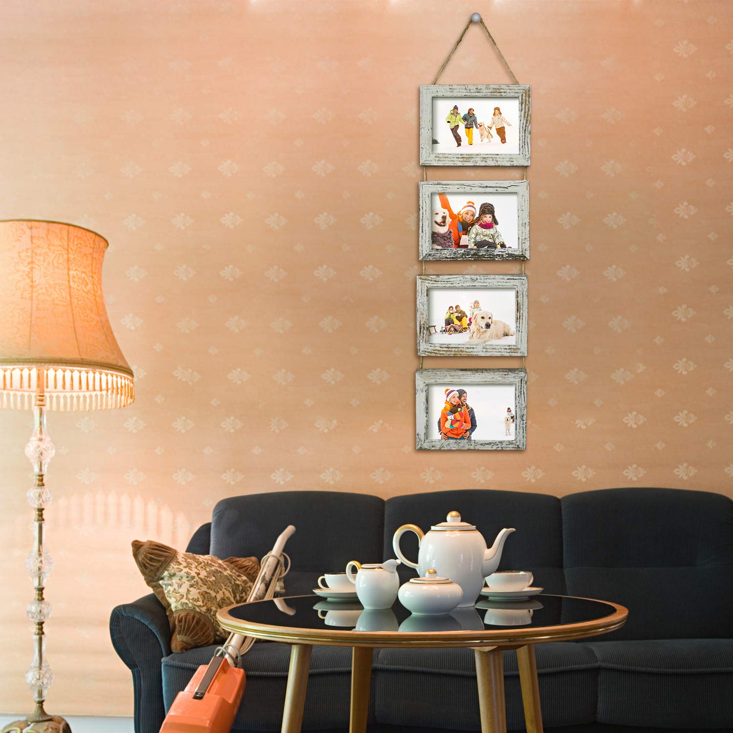 SESEAT 4x6 Wall Hanging Picture Frames Collage with 4 Opening Distressed White Frames