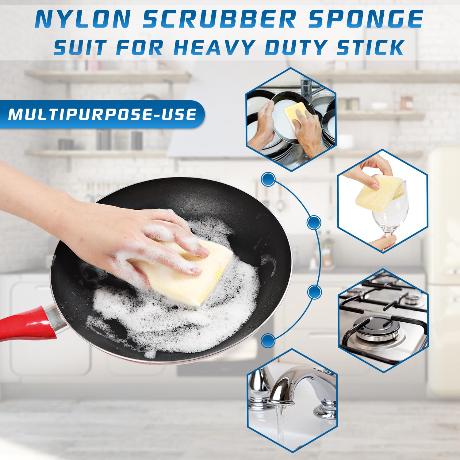 All-Purpose Non Scratch Sponges,Sponges Kitchen for Washing and Cleaning Dishes, Non-Stick Cookware,Premium Scrub and Scrubbers,Cleaning of Kitchen, Bathroom,and Household,12Pad