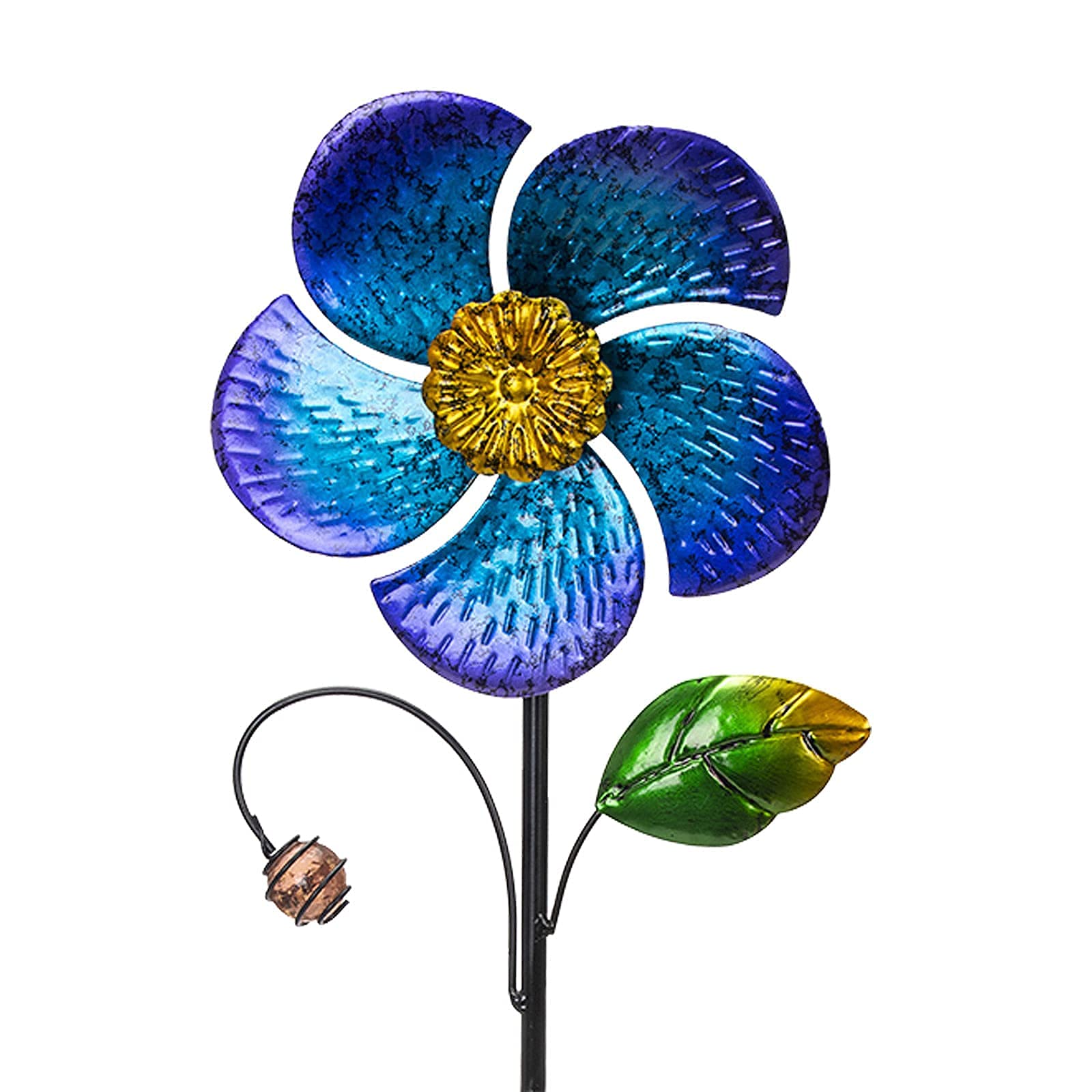 Viveta Wind Spinner with Metal Stake, 28.7 inches Outdoor Garden Pinwheels Spinners Blue Flower Shape Design for Yard Lawn Patio Decor