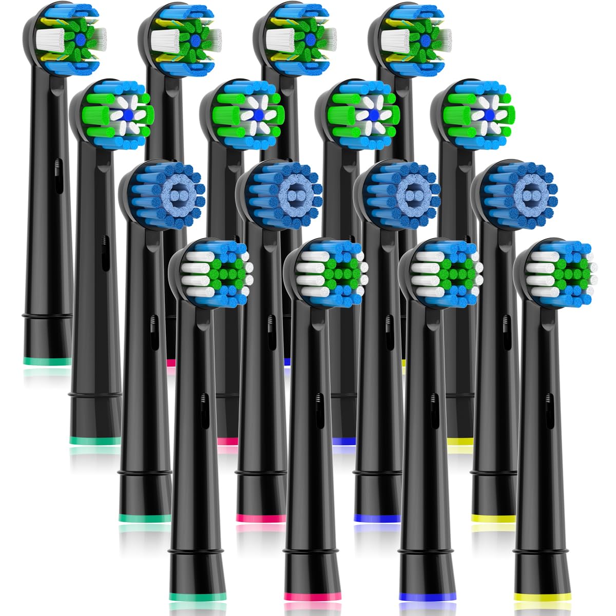 Rupsodal Replacement Heads Compatible with Oral B Braun, 16 Pcs Professional Electric Toothbrush Heads, Replacement Brush Heads Compatible with Pro 1000/1500/7500/3000/7000/8000/500, Black
