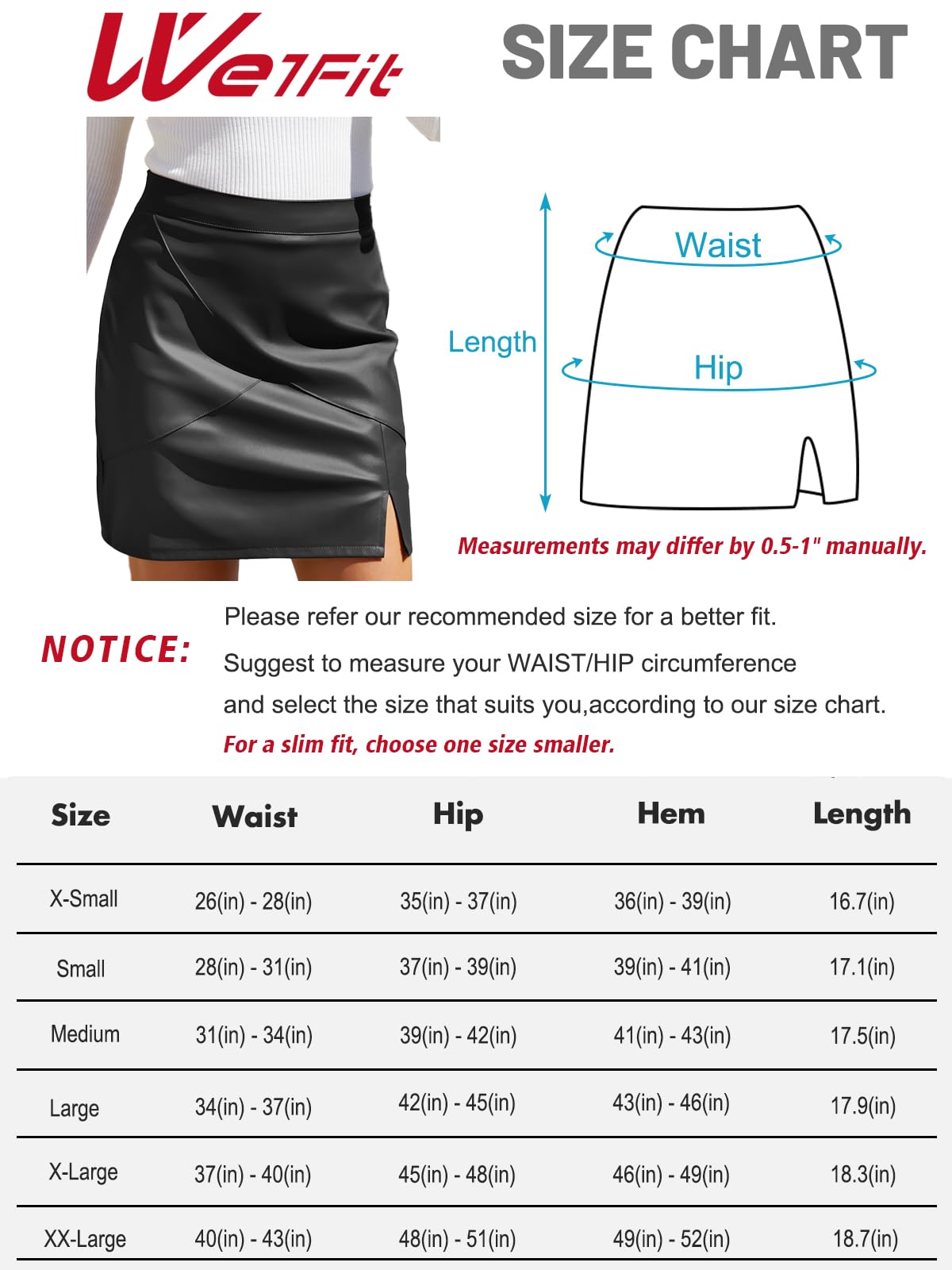 We1Fit Womens Fuax Leather Skirt High Waisted Bodycon Slit Pencil Mini Skirts with Shorts Black
