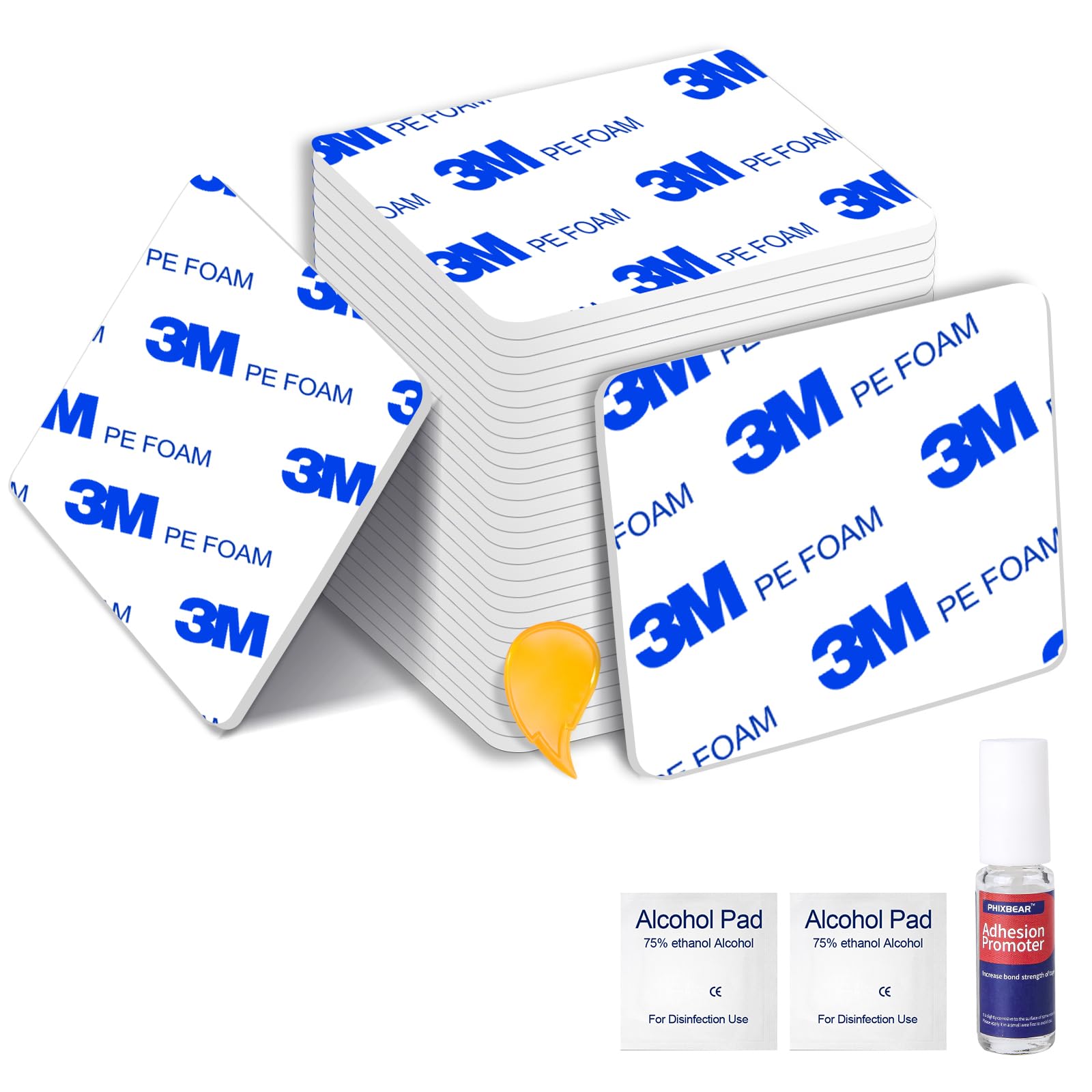 PHIXBEAR 32 Pcs Large Double Sided Adhesive Tape Squares Heavy Duty, Made of 3M PE, Strong Sticky Pads Waterproof Heat Resistant, Extreme Mounting Foam Tape, Car Home Outdoor Use, 1.69x2.15 Inch