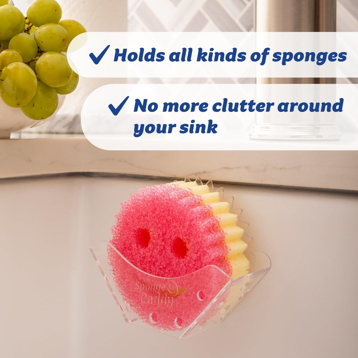 Scrub Daddy Sponge Holder - Sponge Caddy for Kitchen Organization - Self-Draining & Dishwasher Safe with Universal Suction (1 Count)