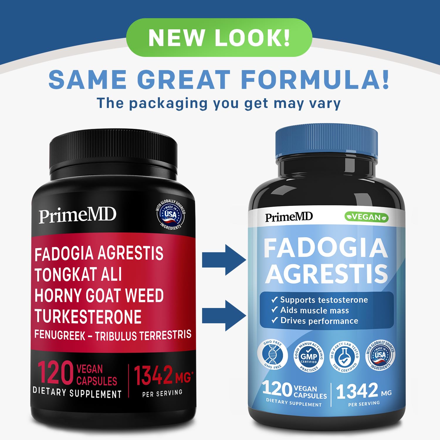 PrimeMD 12-in-1 Fadogia Agrestis and Tongkat Ali - Testosterone Supplement for Men with Turkesterone - HornyGoatWeed for Men for Overall Well-Being with 1342mg Per Serving (120 Capsules) (Pack of 1)