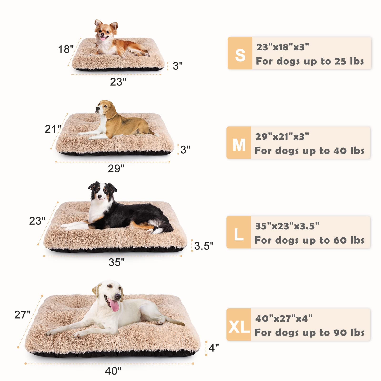 JOEJOY Large Dog Bed Crate Pad, Ultra Soft Calming Dog Crate Bed Washable Anti-Slip Kennel Crate Mat for Extra Large Medium Small Dogs, Dog Mats for Sleeping and Anti Anxiety,40" x 27", Beige