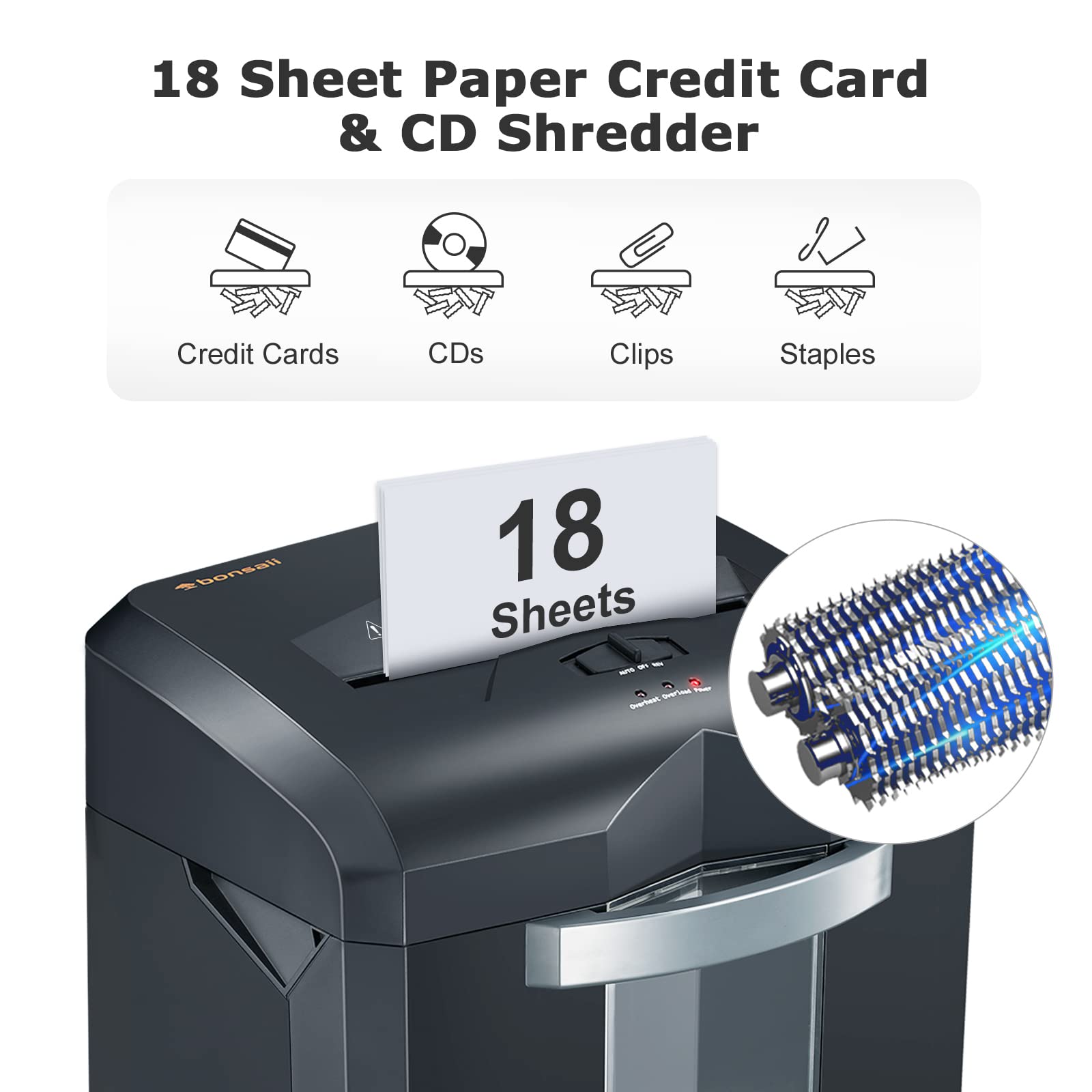 Bonsaii Paper Shredder, 18-Sheet 60-Minutes Shredder for Office Heavy Duty Cross-Cut Shredder with 6 Gallon Pullout Basket & 4 Casters(C149-C)