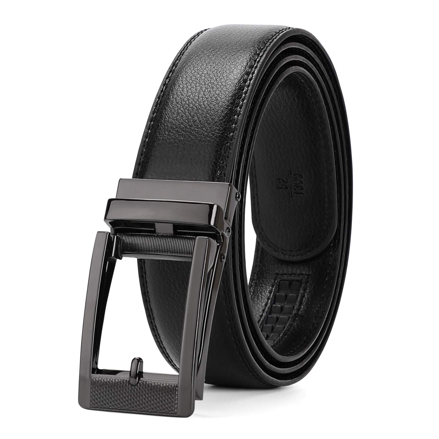 WERFORU Leather Ratchet Dress Belt for Men Perfect Fit Waist Size Up to 50 Inches with Automatic Buckle,03Style 2 -Black,Suit Pant Size 30-44 Inches
