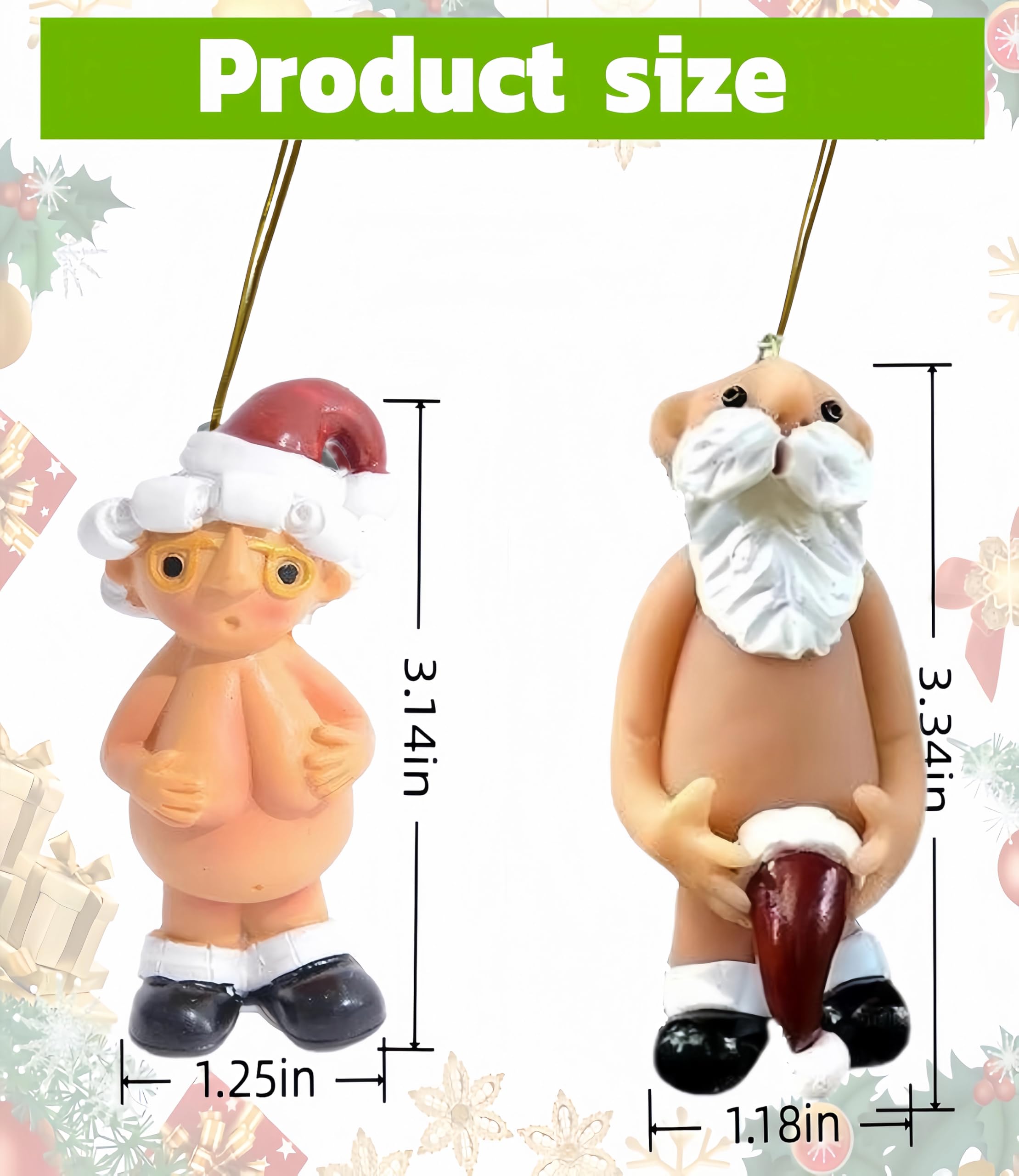 2-Pack Funny Santa Claus Christmas Ornaments, Suitable for Ornaments in car, Bag, Keychain, Home Party Decoration, Unique Gift